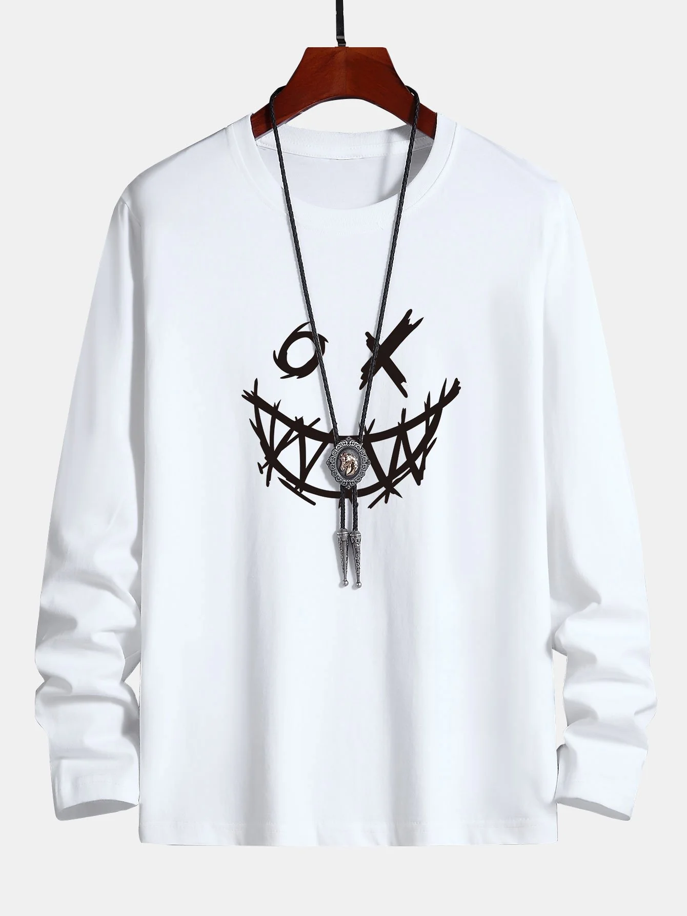 Langarm T-Shirt mit gruseligem Gesichtsdruck aus Baumwolle - Image 3
