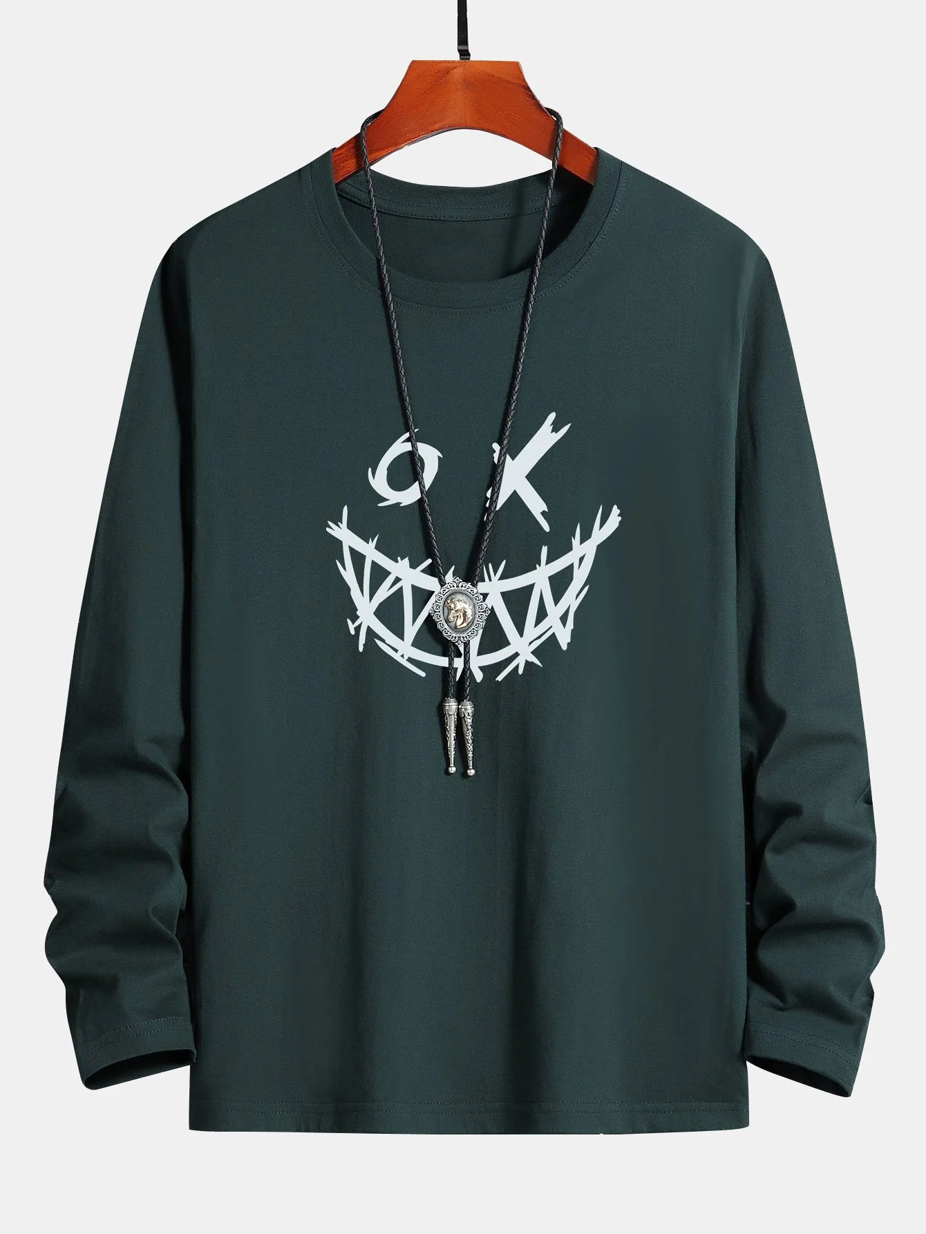 Langarm T-Shirt mit gruseligem Gesichtsdruck aus Baumwolle - Image 6