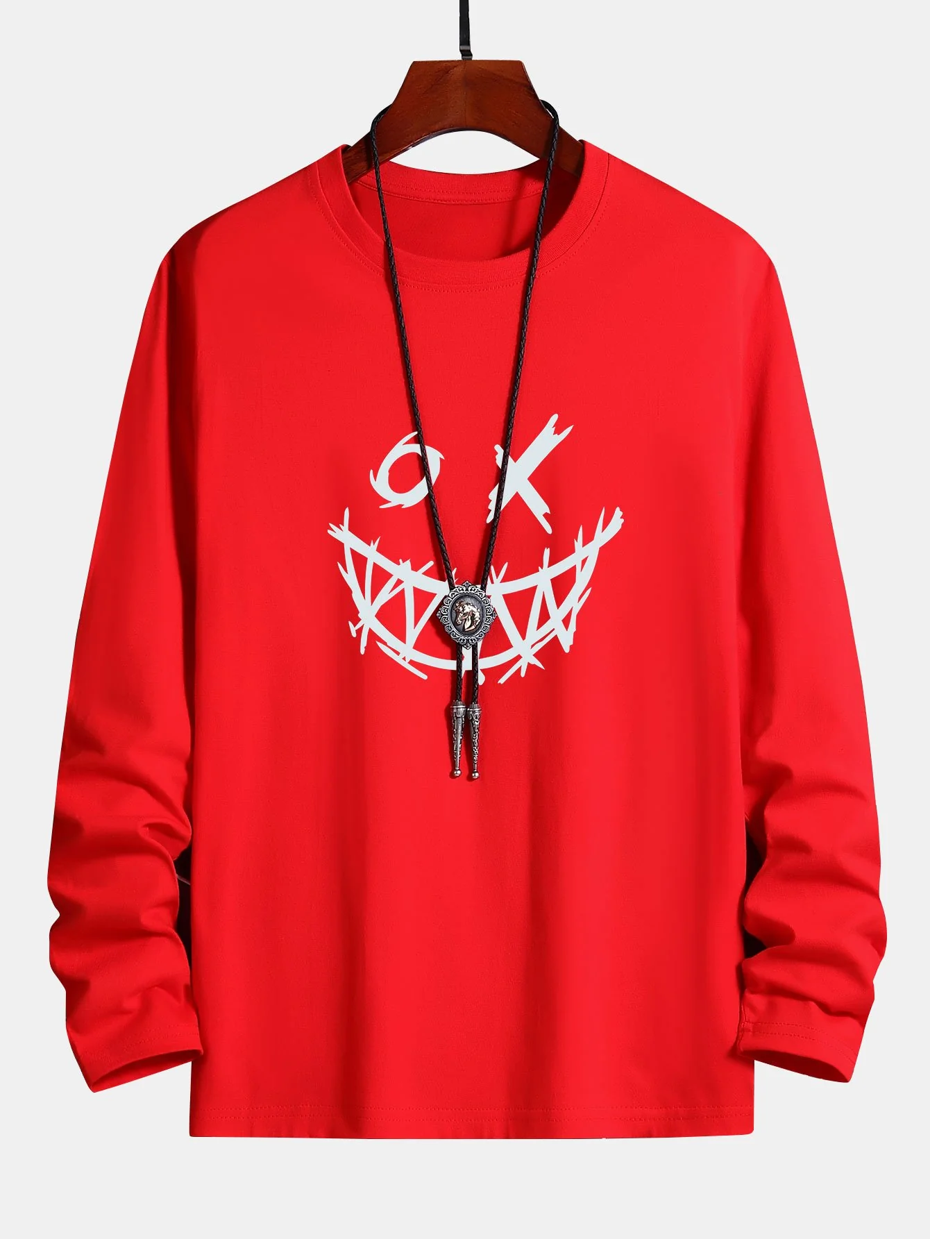 Langarm T-Shirt mit gruseligem Gesichtsdruck aus Baumwolle - Image 7