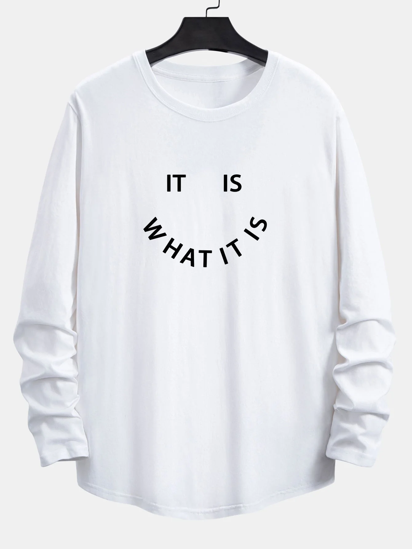 Langarm T-Shirt mit Slogan-Print und abgerundetem Saum aus Baumwolle - Image 3