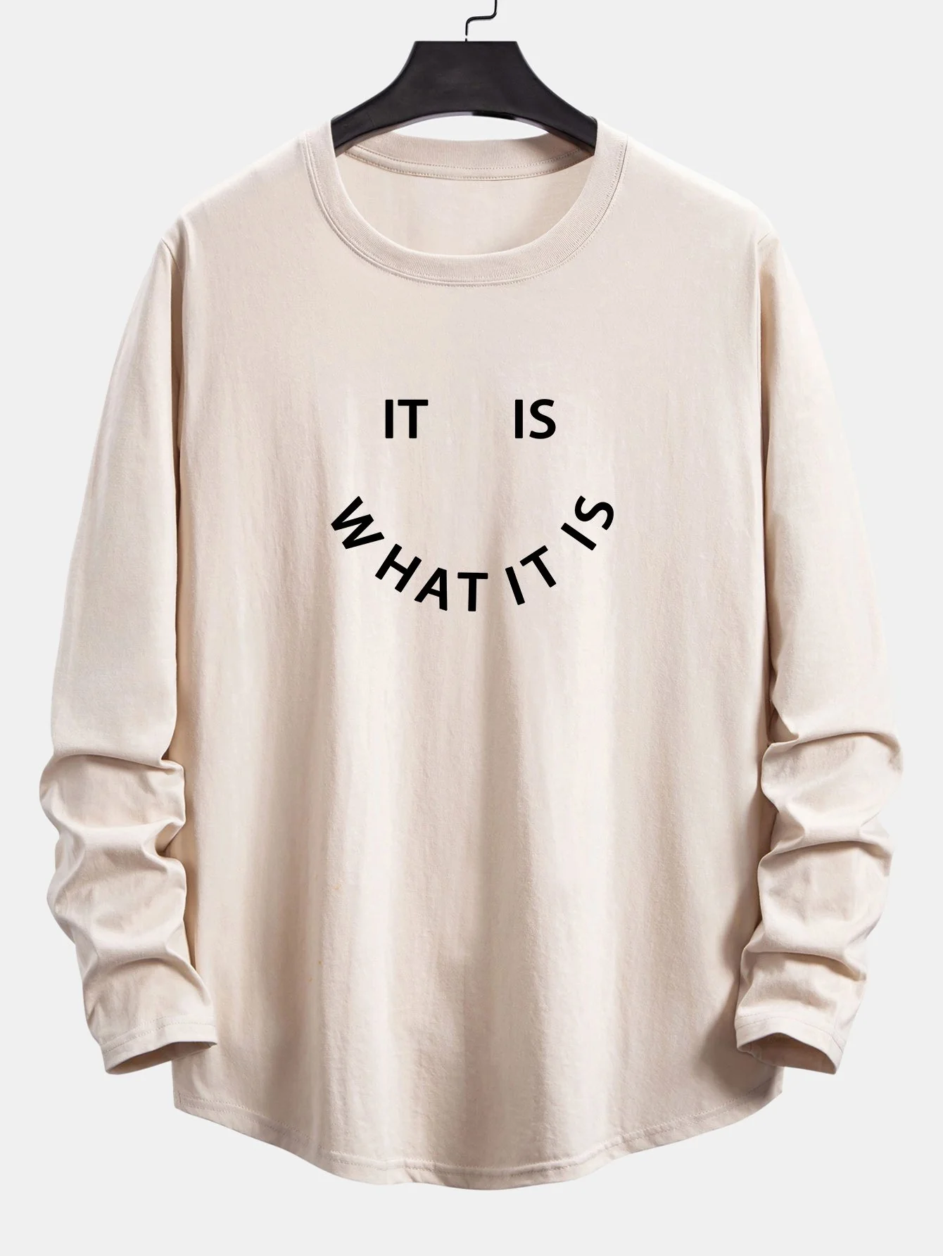 Langarm T-Shirt mit Slogan-Print und abgerundetem Saum aus Baumwolle - Image 5