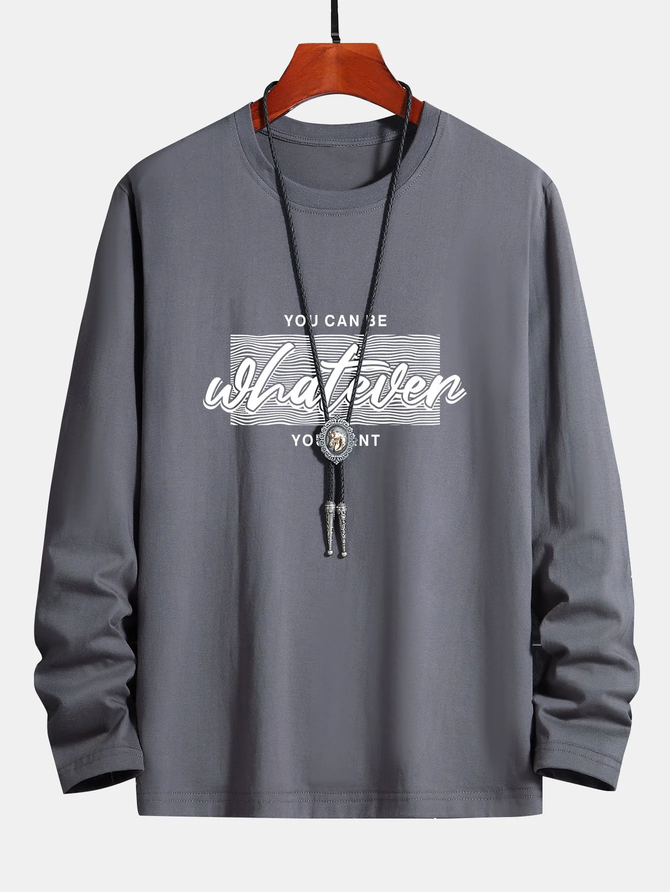 Langarm-Slogan-Print Baumwoll-T-Shirt - Image 11