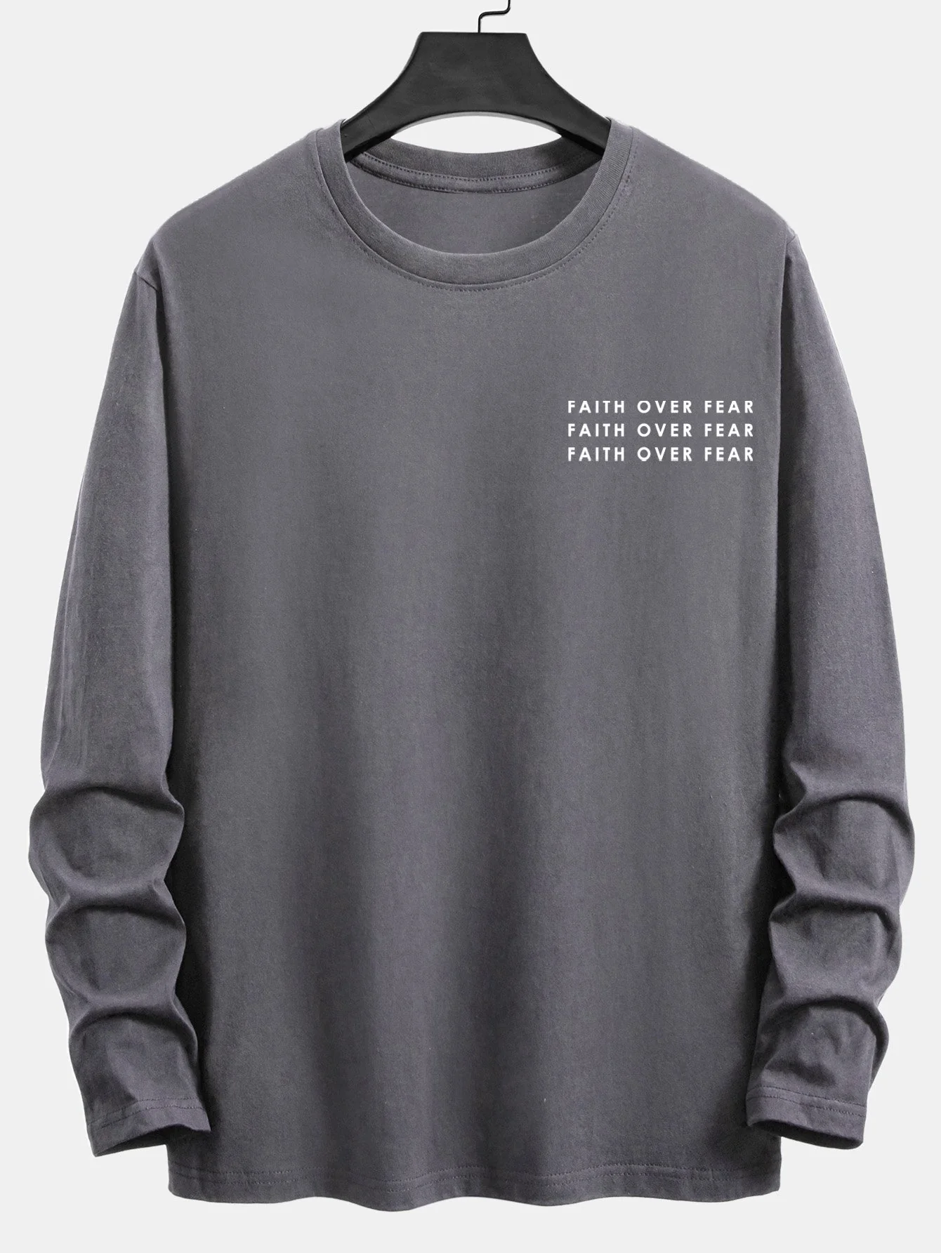 Langarm-Slogan-Print Baumwoll-T-Shirt - Image 4