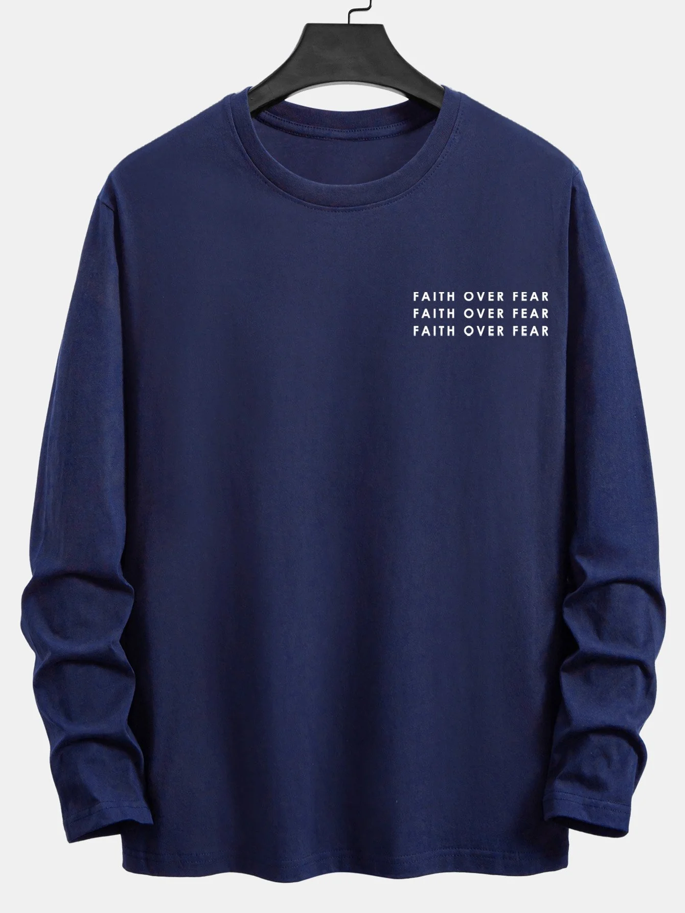 Langarm-Slogan-Print Baumwoll-T-Shirt - Image 5