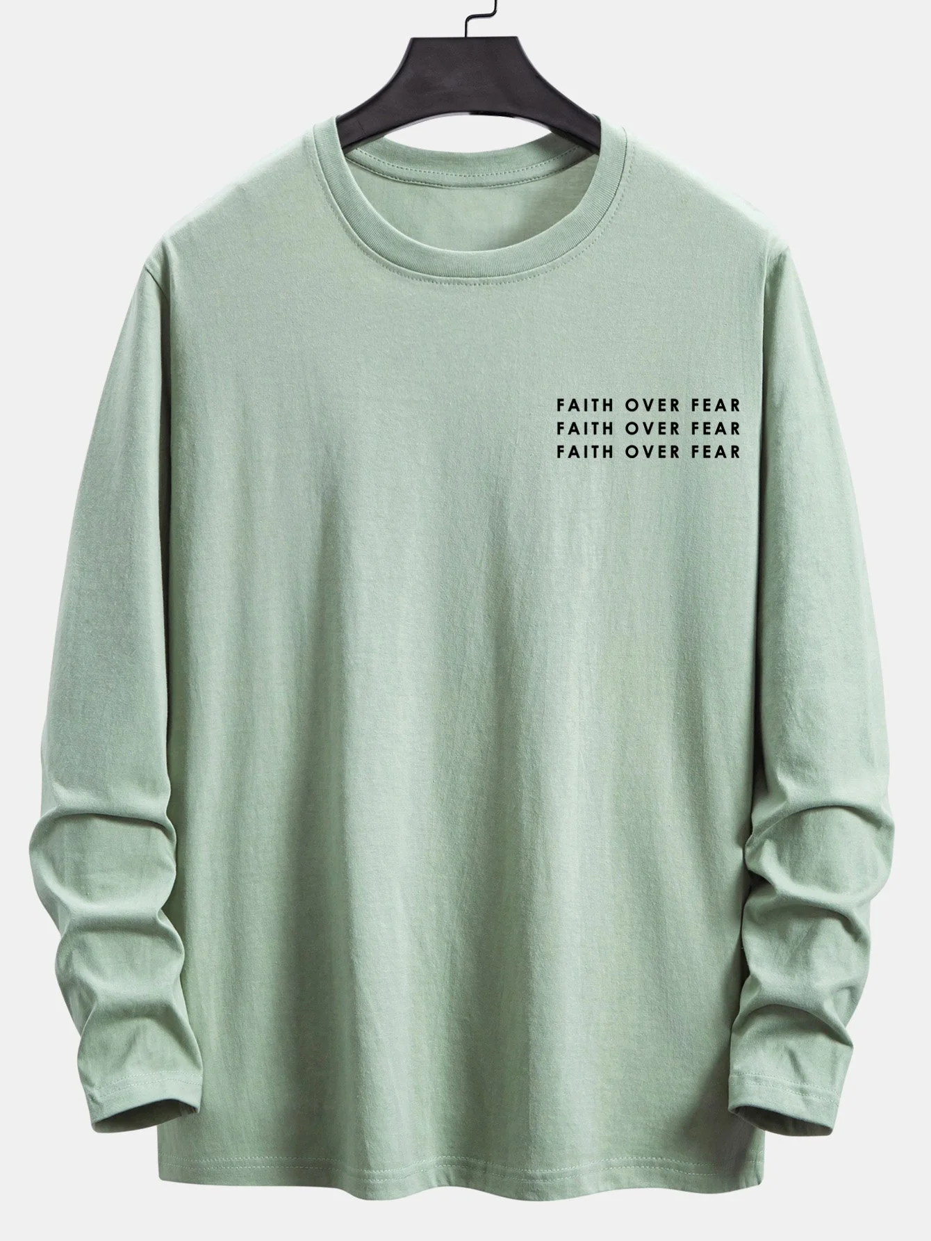 Langarm-Slogan-Print Baumwoll-T-Shirt - Image 9