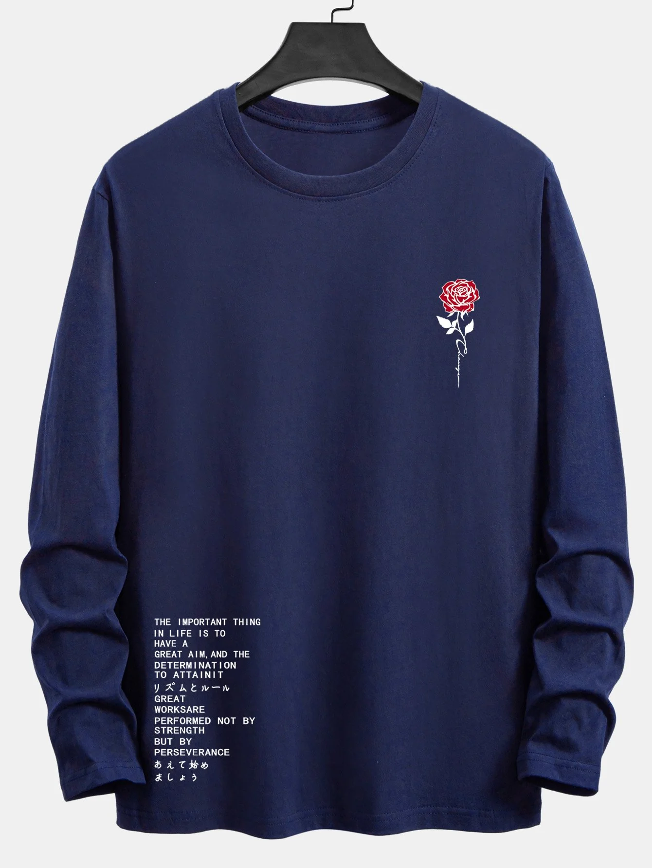 Langarm-Slogan-Rosenprint-Baumwoll-T-Shirt - Image 5