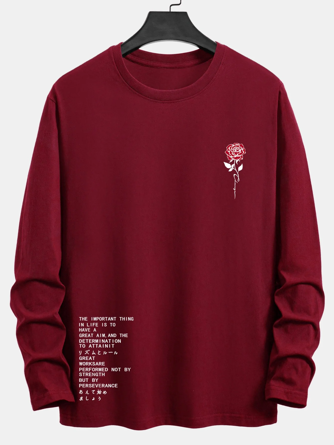 Langarm-Slogan-Rosenprint-Baumwoll-T-Shirt - Image 6