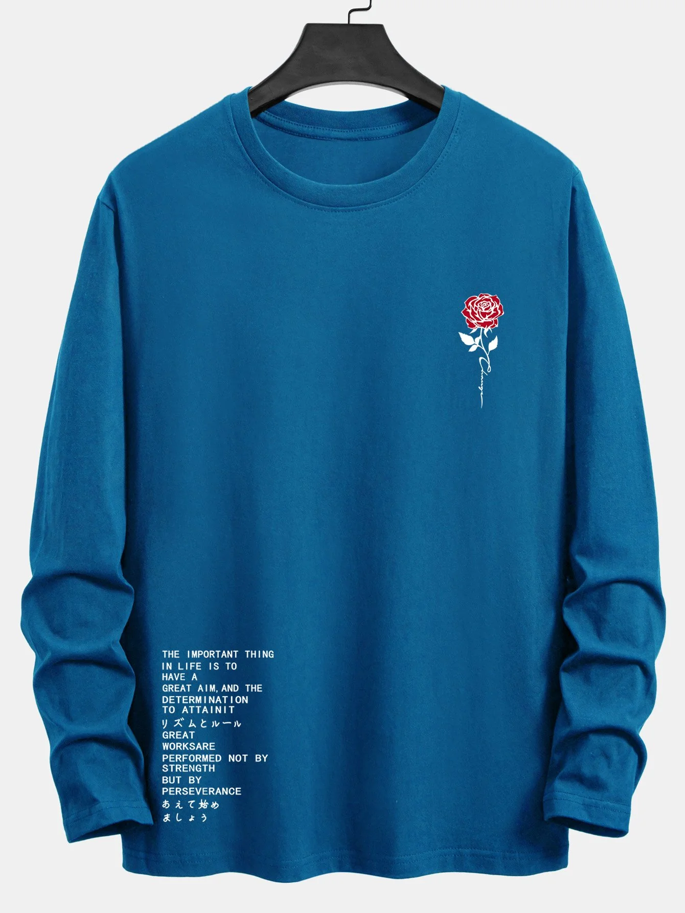 Langarm-Slogan-Rosenprint-Baumwoll-T-Shirt - Image 7
