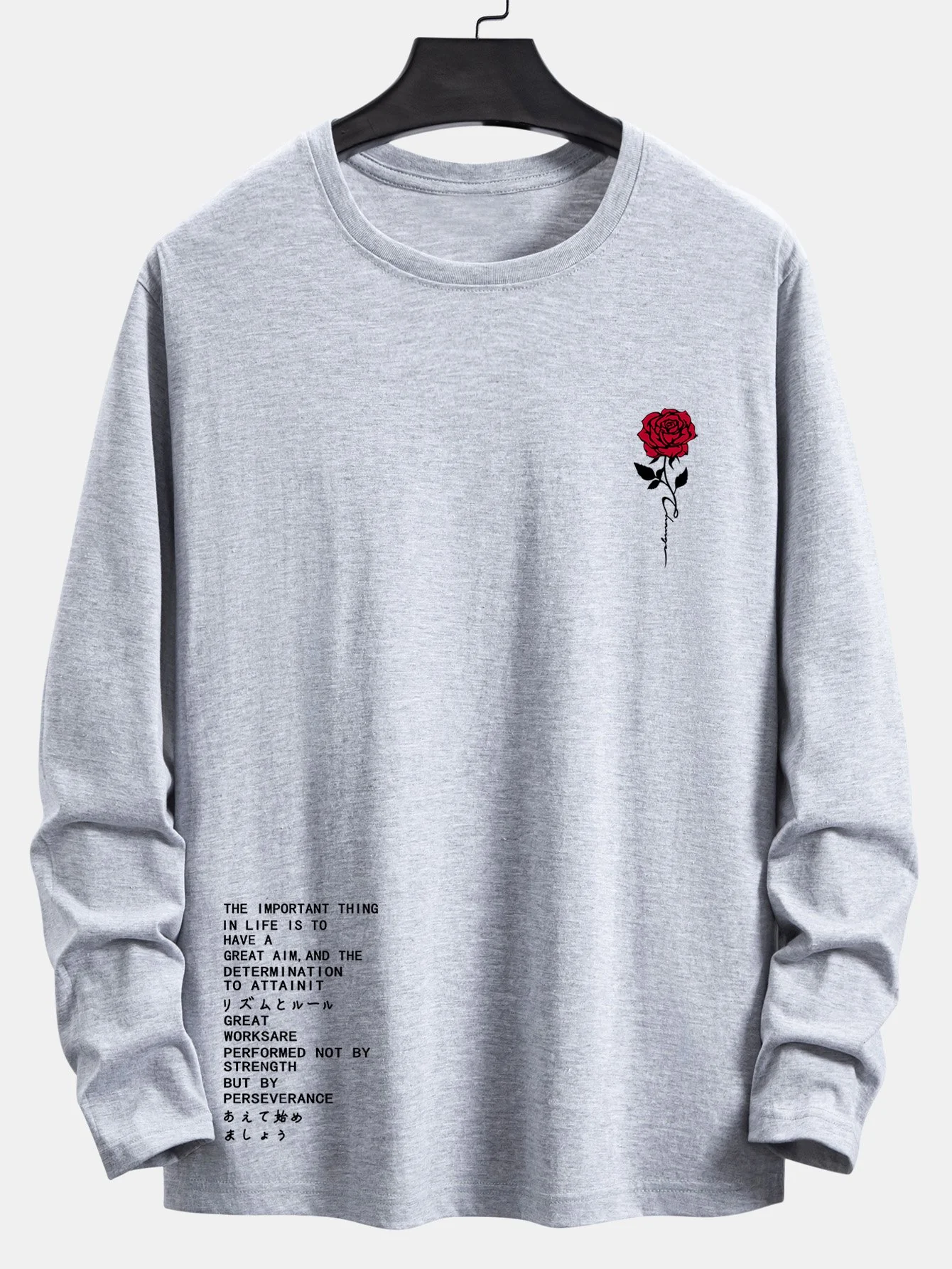 Langarm-Slogan-Rosenprint-Baumwoll-T-Shirt - Image 8