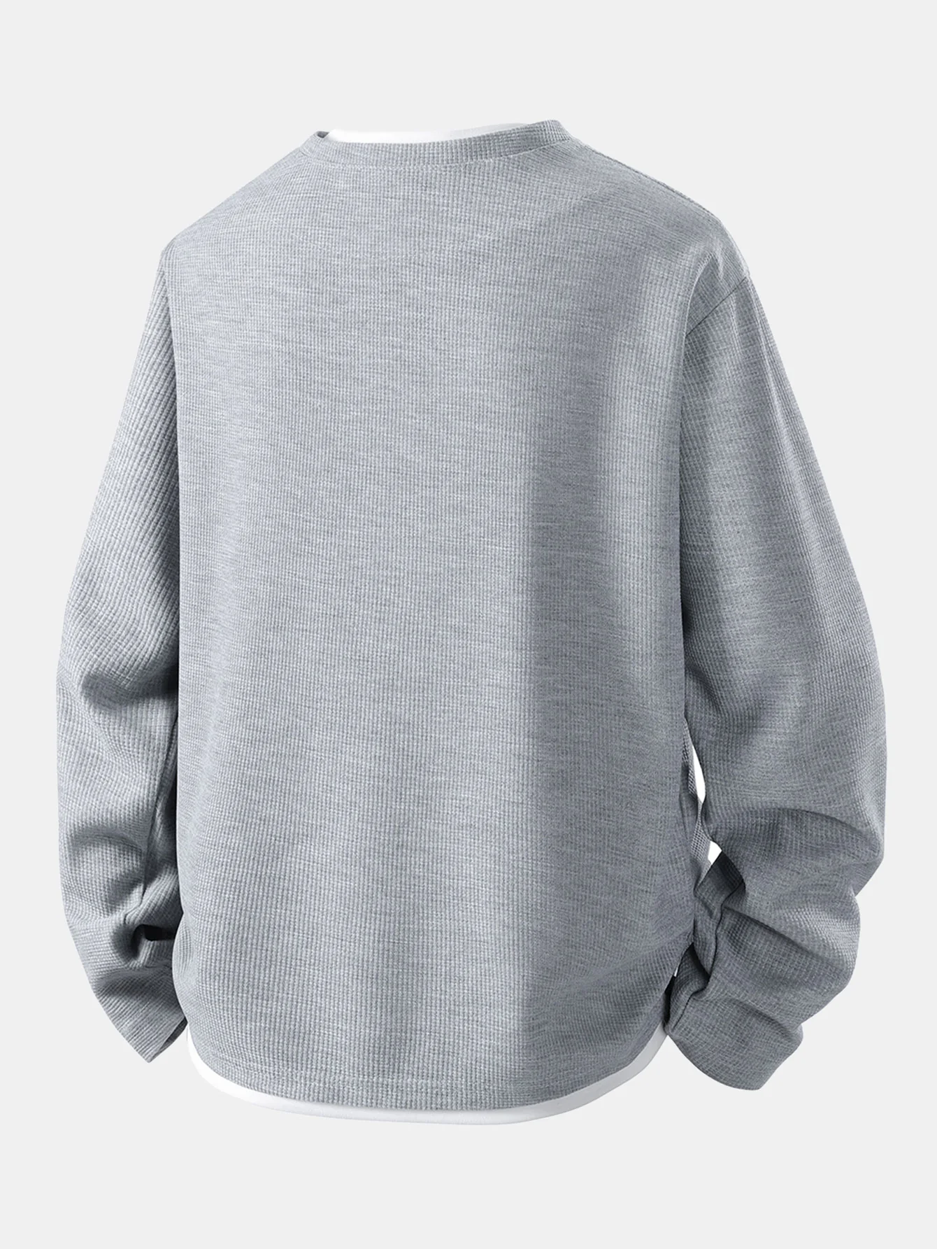 Long Sleeve Smiley Face Print 2 In 1 Waffle T-Shirt - Image 5
