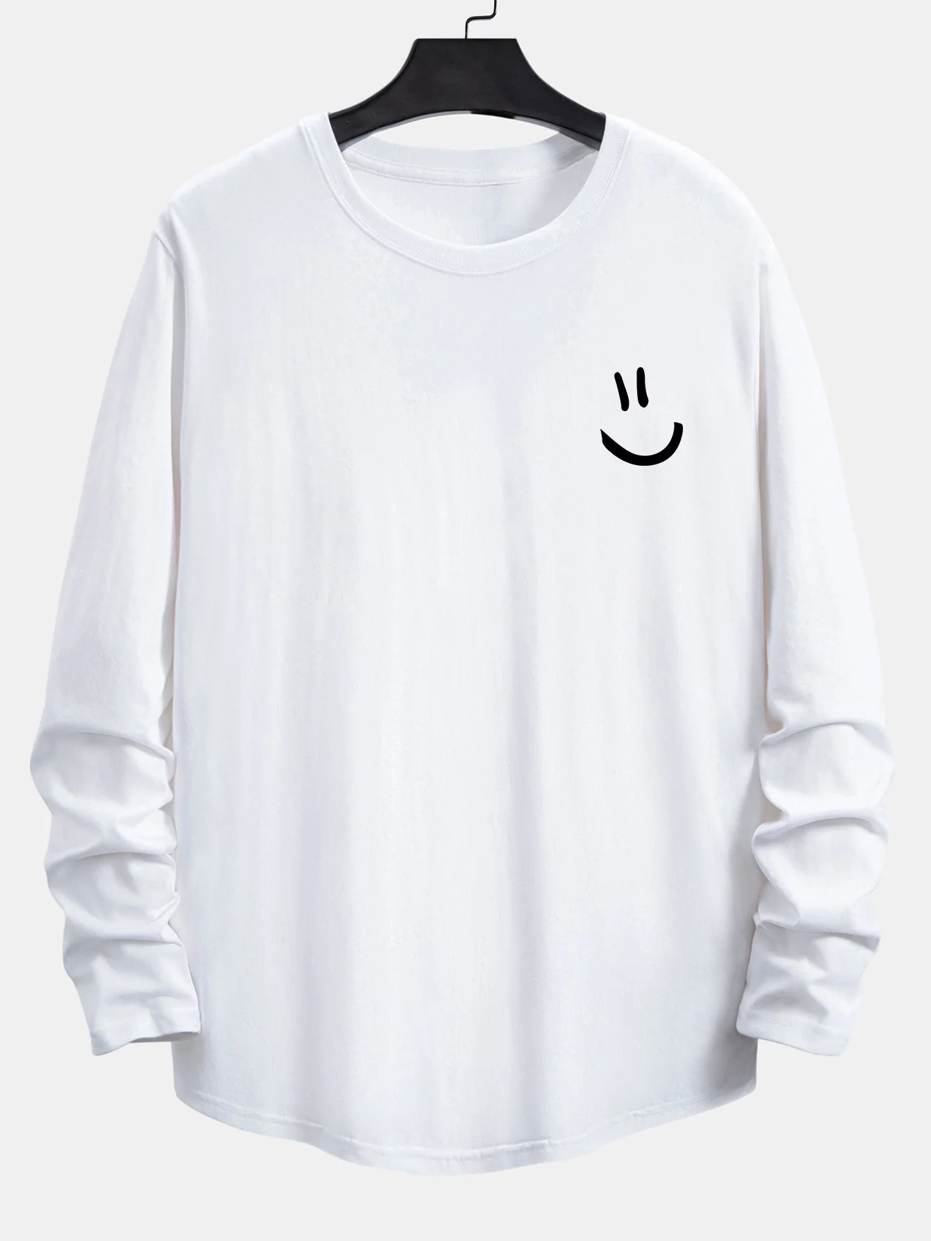 Langarm T-Shirt mit Smiley-Gesicht Druck und abgerundetem Saum aus Baumwolle - Image 3