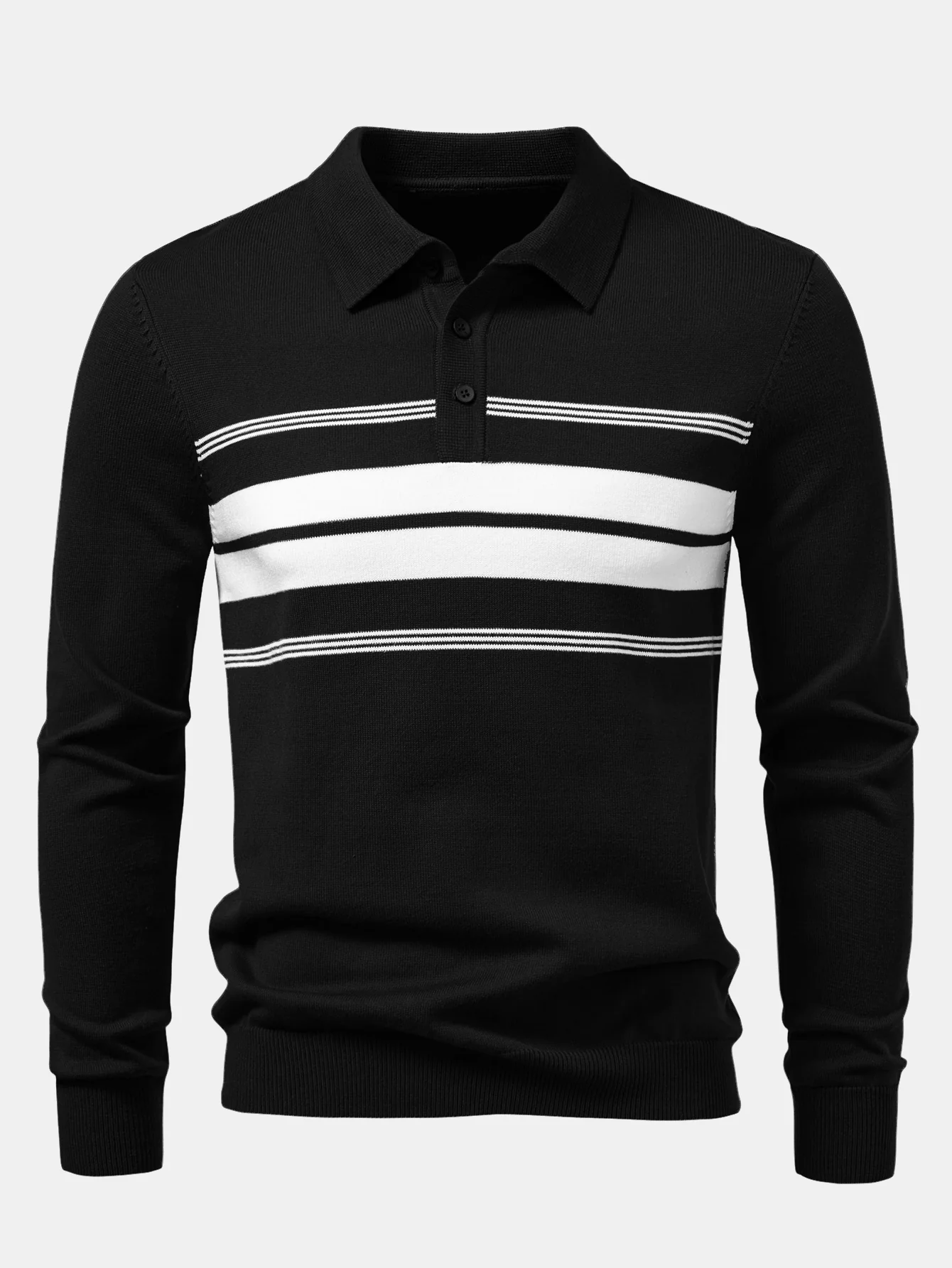 Langarm gestreiftes Strick-Poloshirt - Image 3