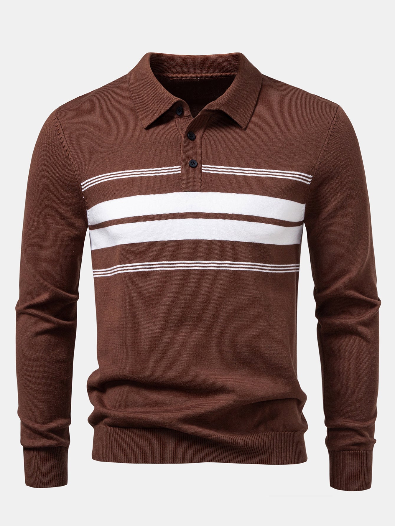 Langarm gestreiftes Strick-Poloshirt - Image 5
