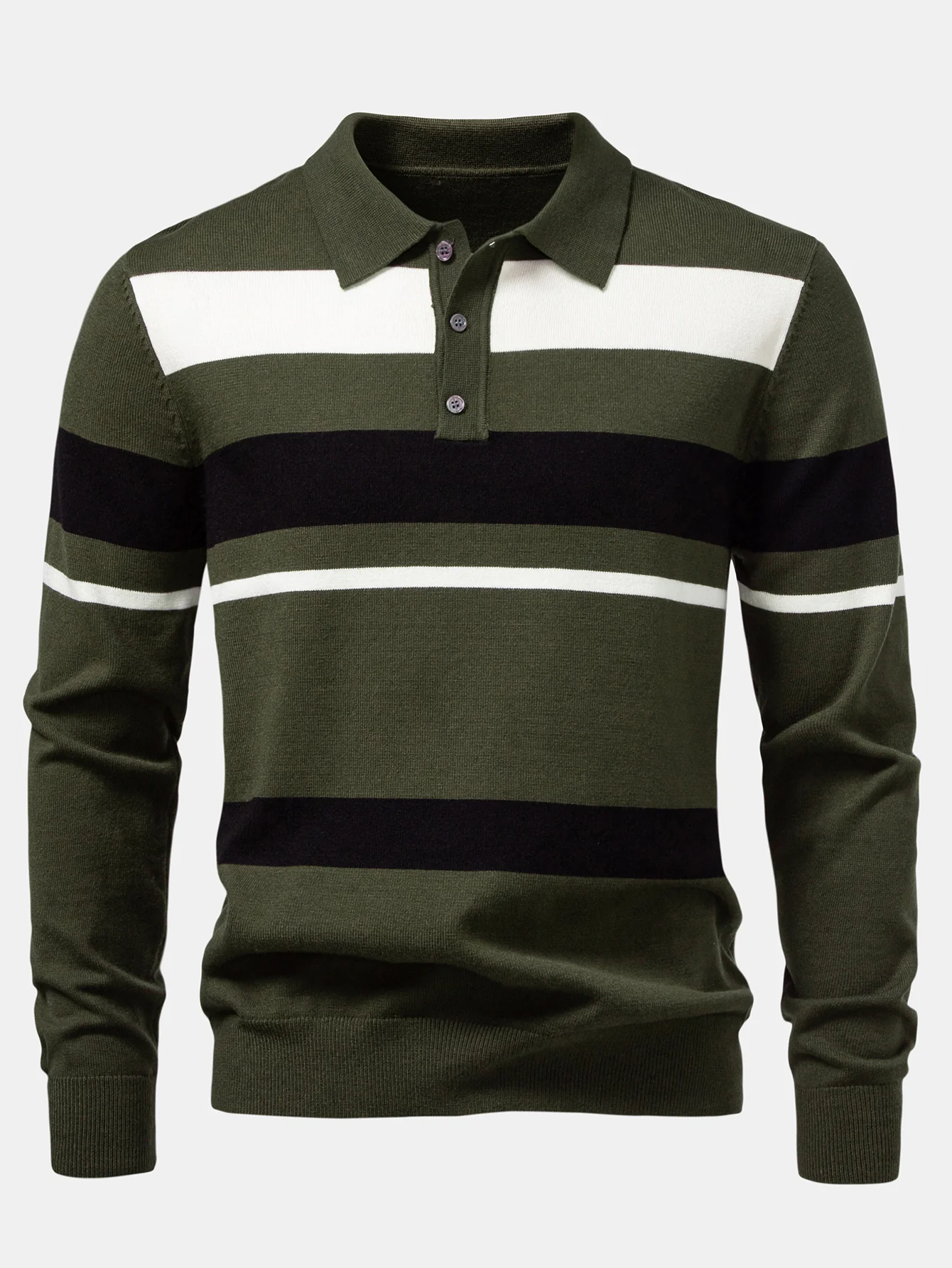 Langarm gestreiftes Strick-Poloshirt - Image 5