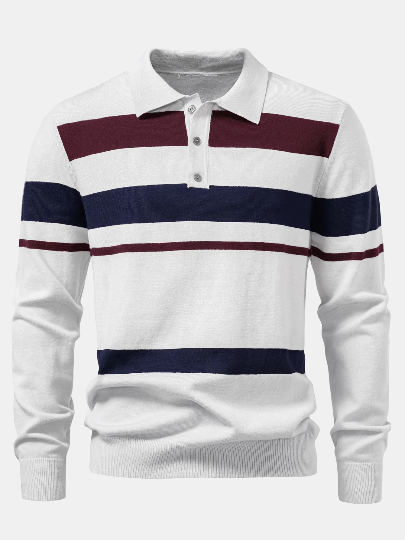 Langarm gestreiftes Strick-Poloshirt - Image 7