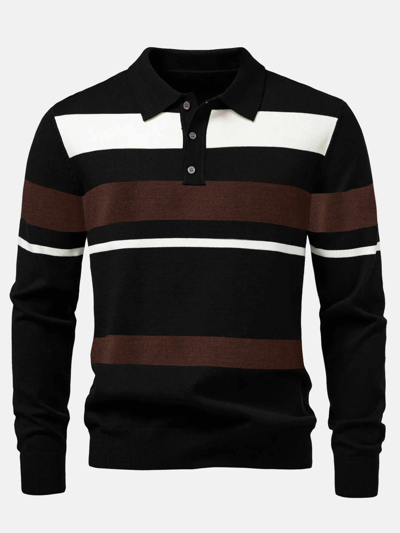 Langarm gestreiftes Strick-Poloshirt - Image 3