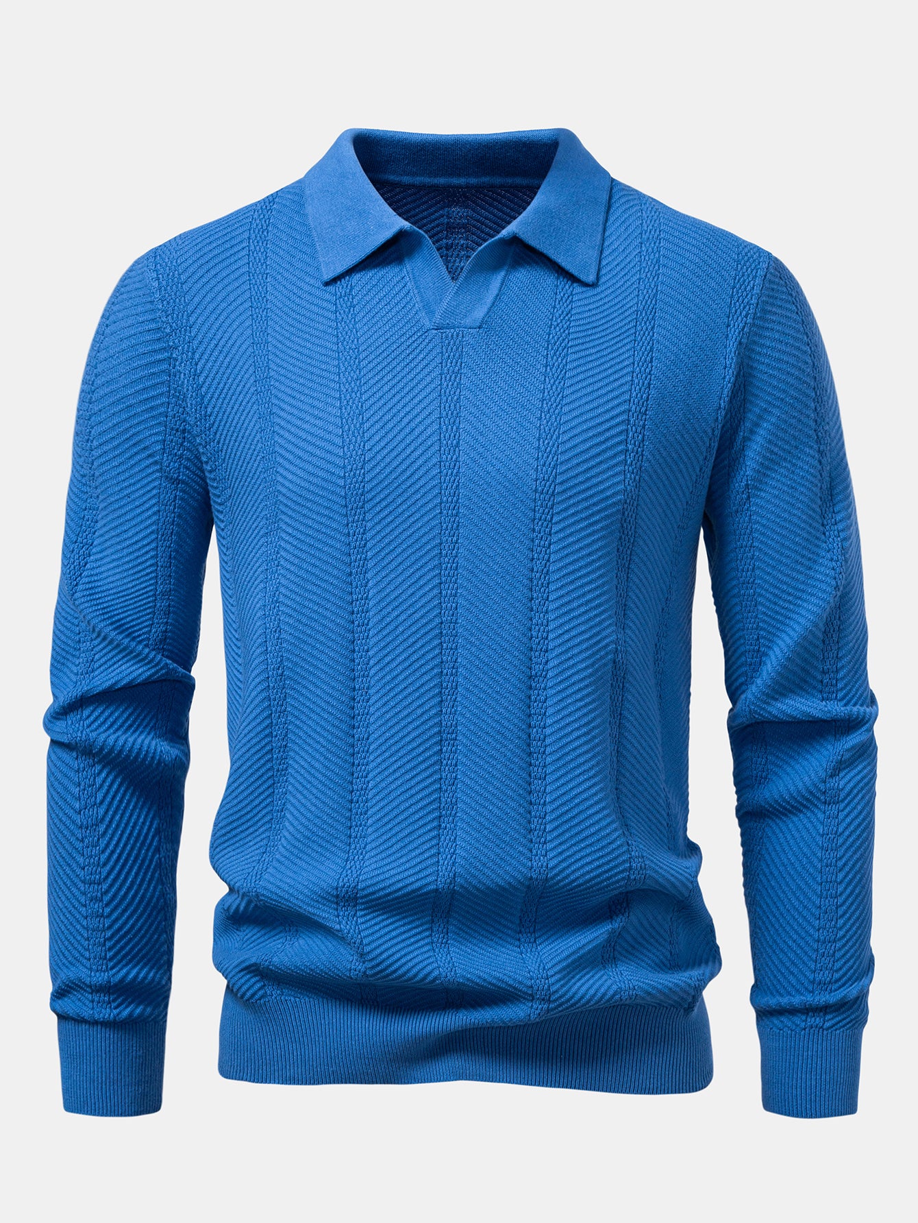 Langarm gestreiftes V-Ausschnitt Strick Poloshirts Shirt - Image 11