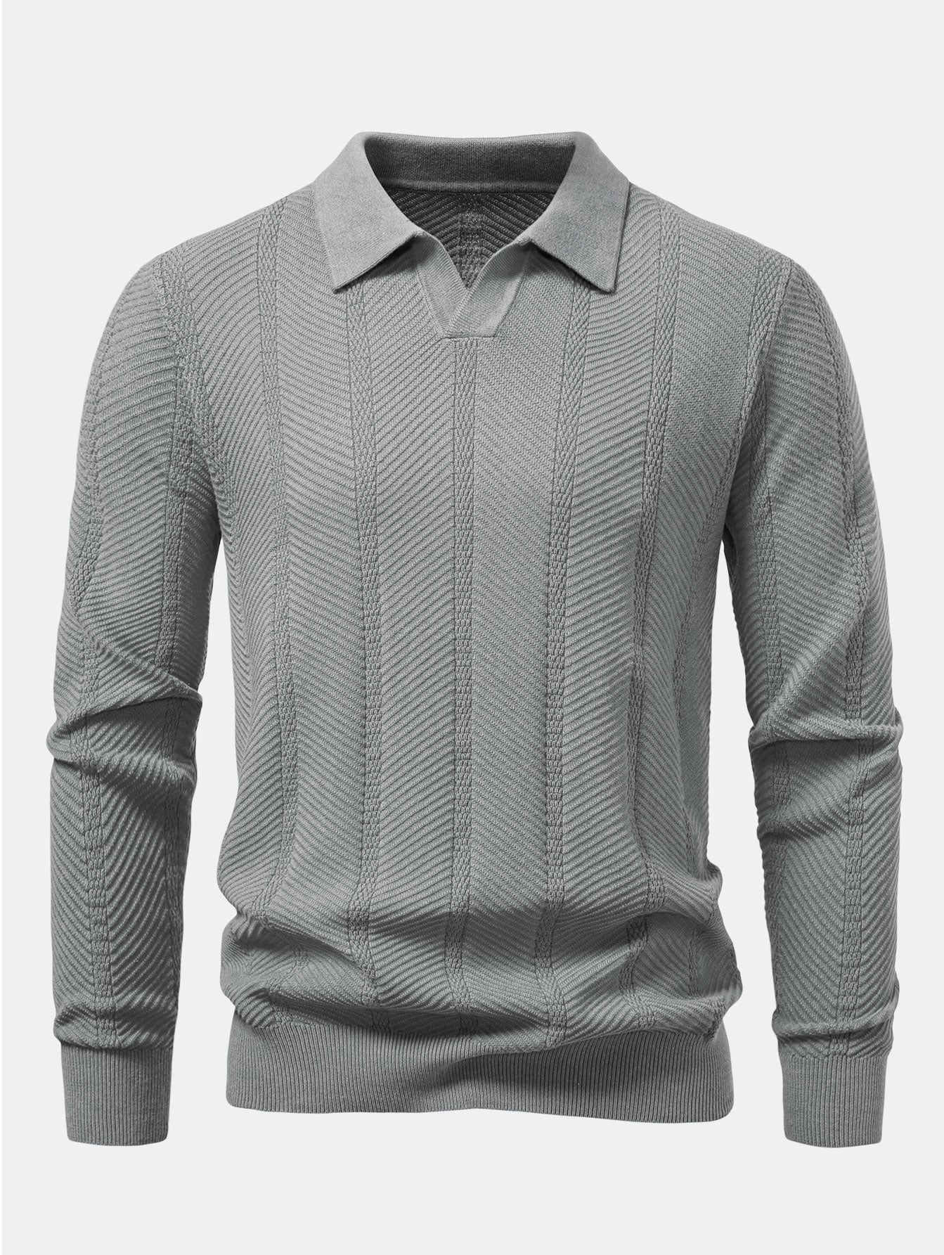 Langarm gestreiftes V-Ausschnitt Strick Poloshirts Shirt - Image 3