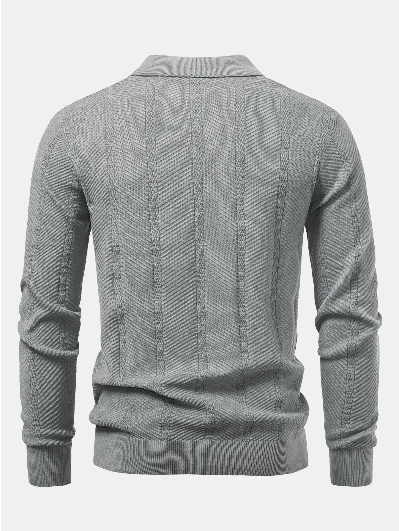 Langarm gestreiftes V-Ausschnitt Strick Poloshirts Shirt - Image 4