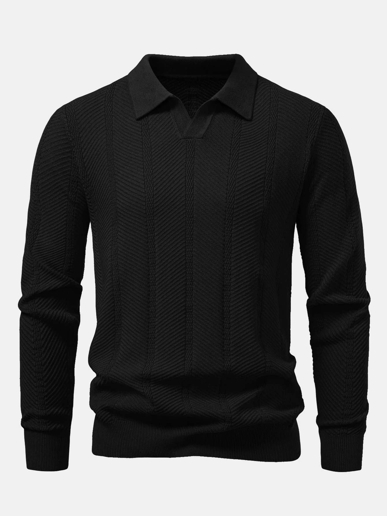 Langarm gestreiftes V-Ausschnitt Strick Poloshirts Shirt - Image 5