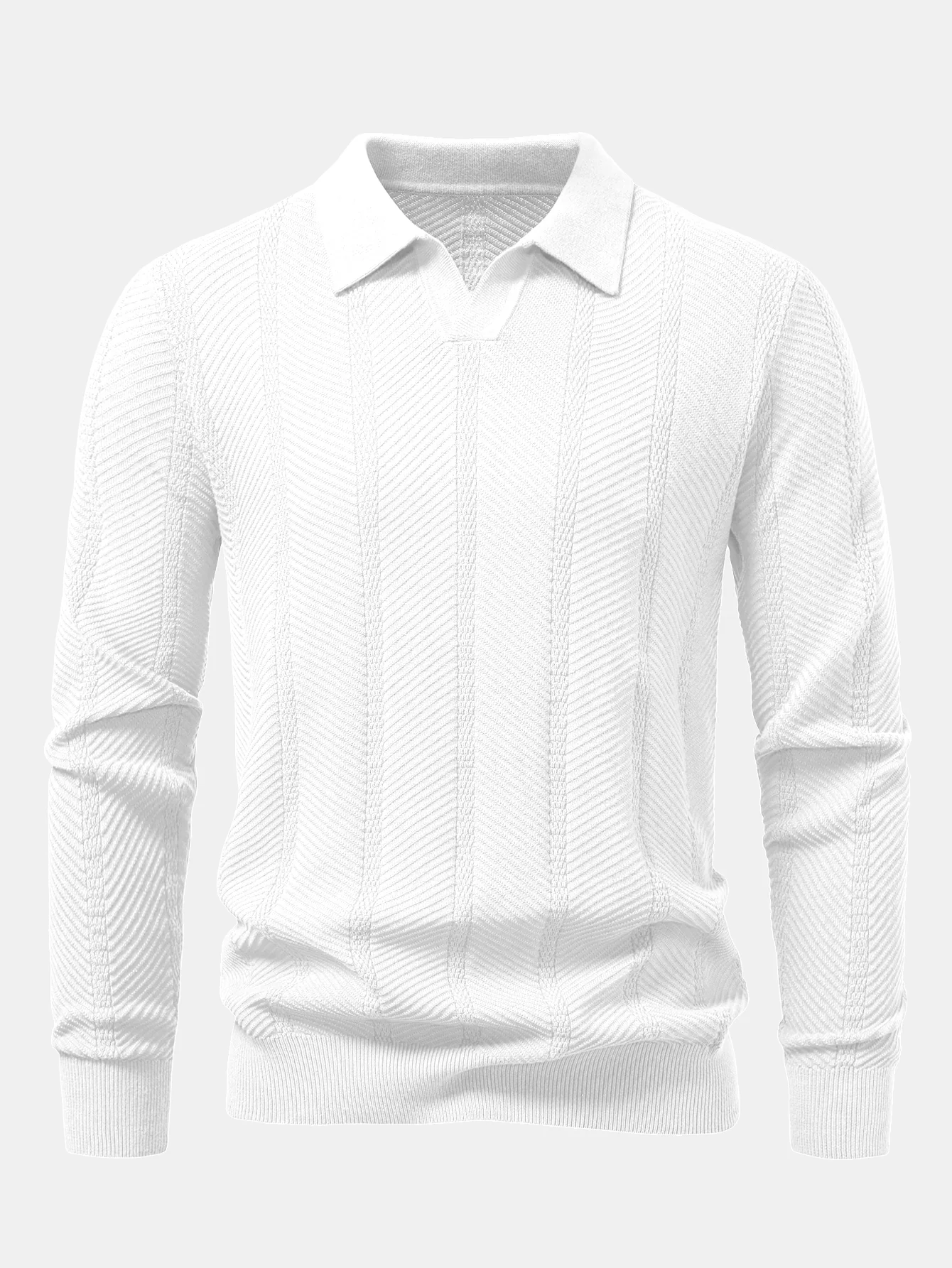 Langarm gestreiftes V-Ausschnitt Strick Poloshirts Shirt - Image 7