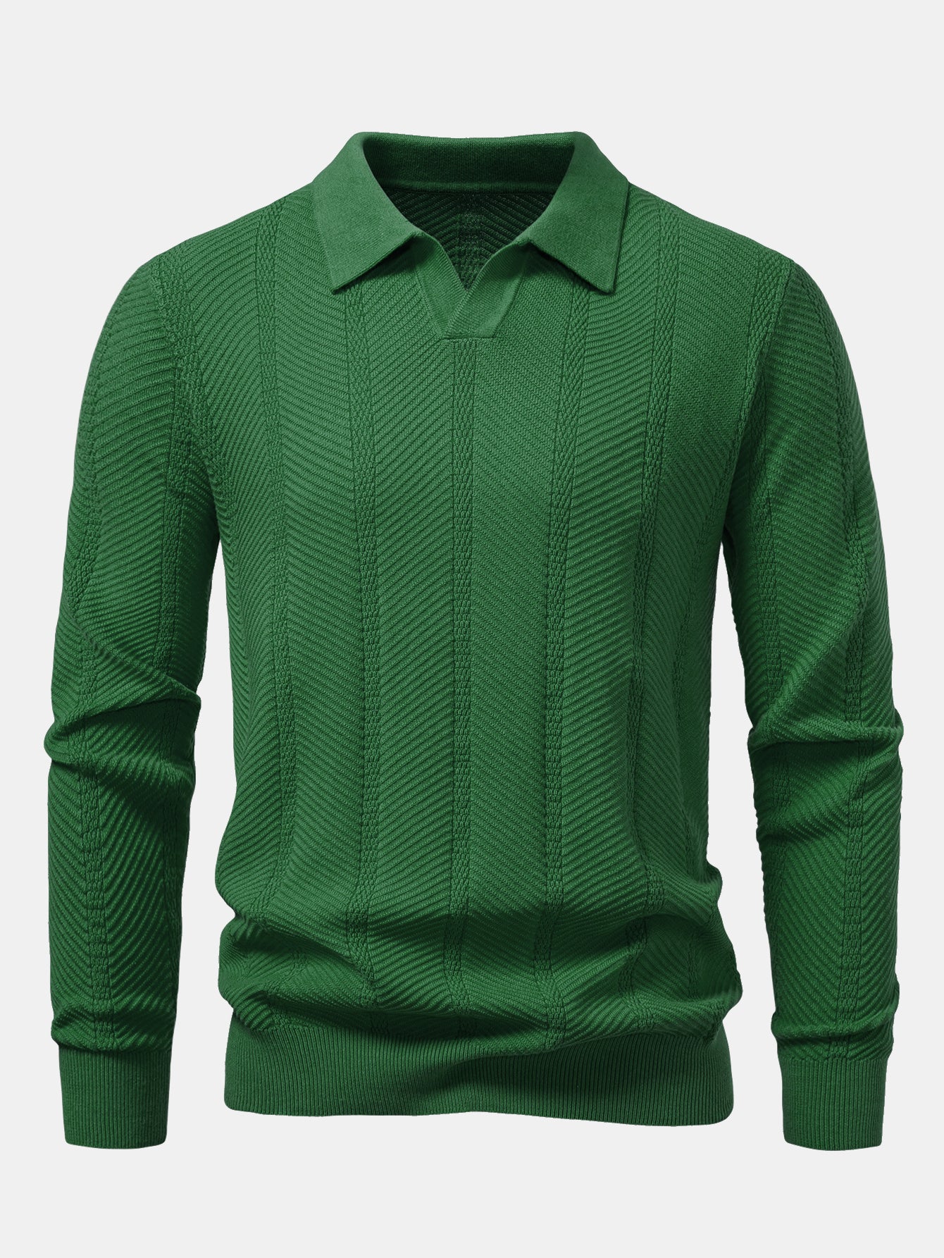 Langarm gestreiftes V-Ausschnitt Strick Poloshirts Shirt - Image 9