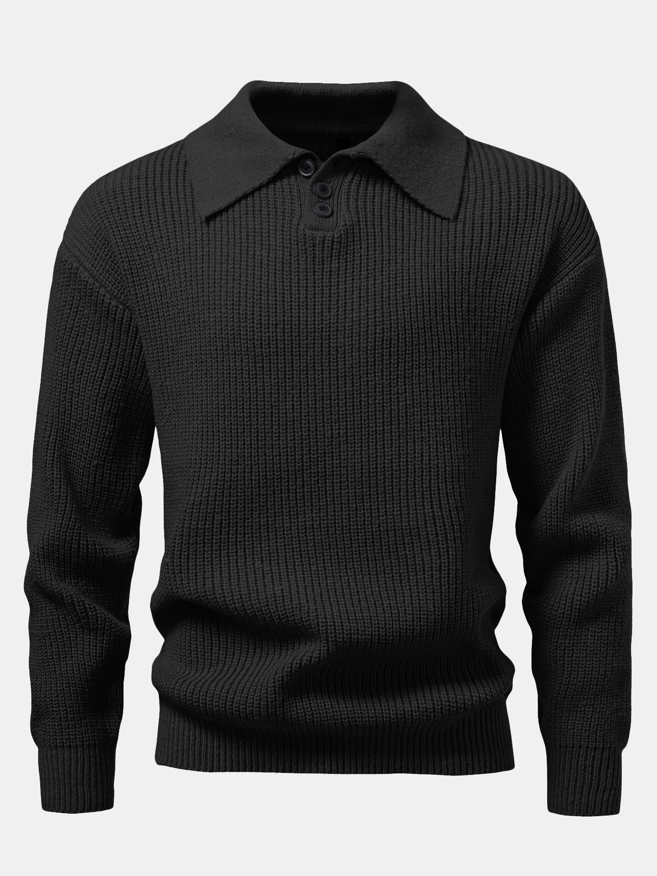 Langärmliges strukturiertes Strick-Poloshirt - Image 3