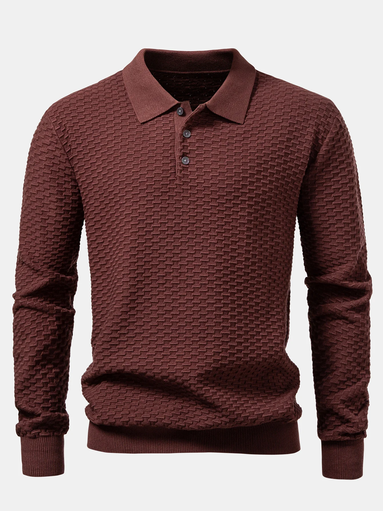 Langärmliges strukturiertes Strick-Poloshirts-Shirt - Image 3