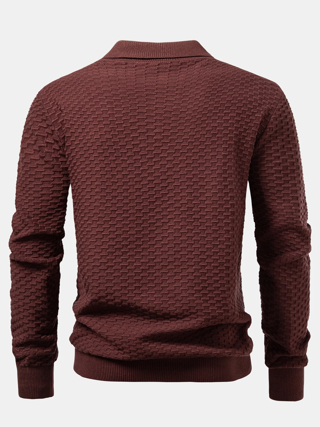 Langärmliges strukturiertes Strick-Poloshirts-Shirt - Image 4
