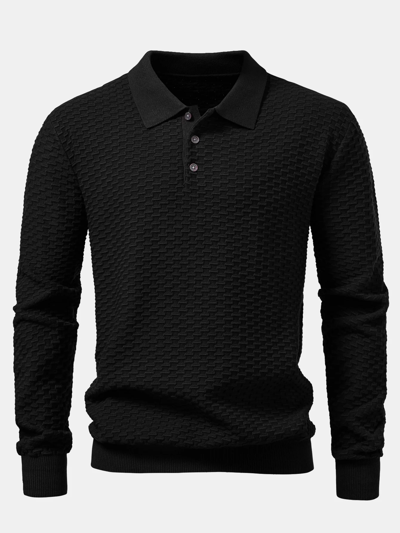 Langärmliges strukturiertes Strick-Poloshirts-Shirt - Image 5