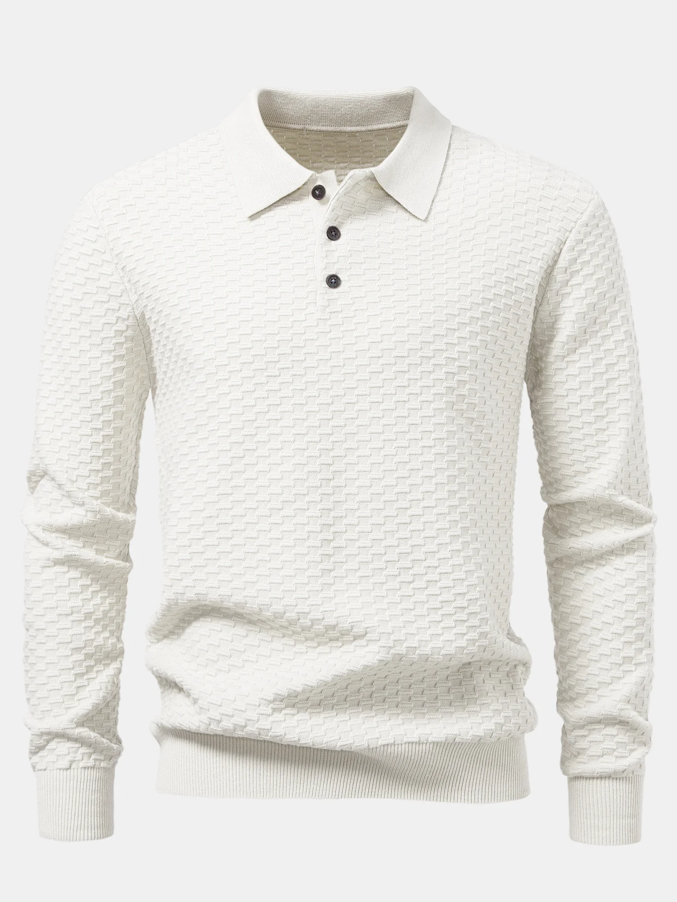 Langärmliges strukturiertes Strick-Poloshirts-Shirt - Image 7