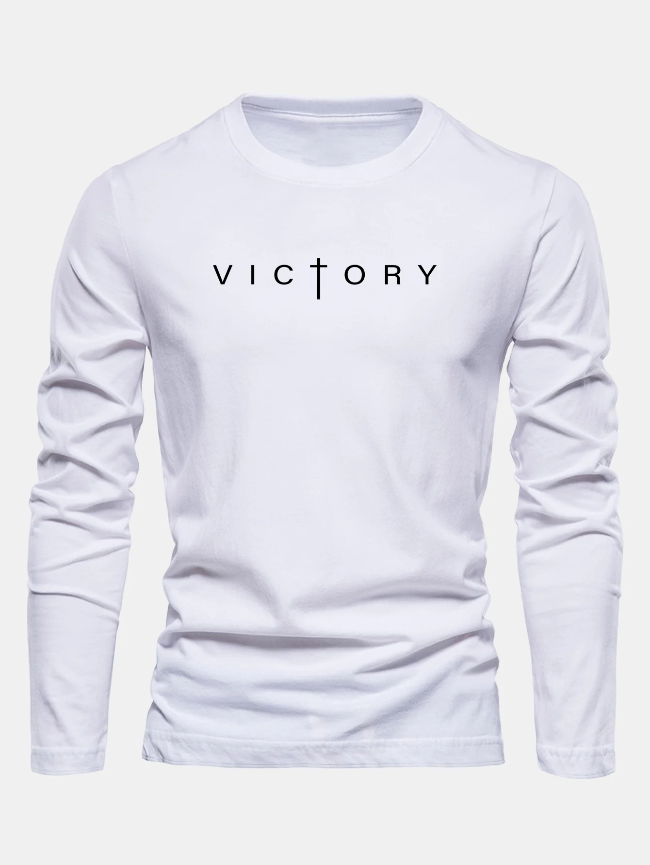 Langarm-Sieg-Slogan-Druck Baumwoll-T-Shirt