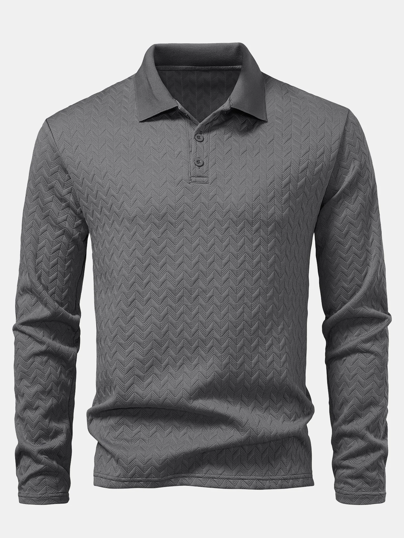 Langarm Wellen Jacquard Poloshirts Shirt - Image 11