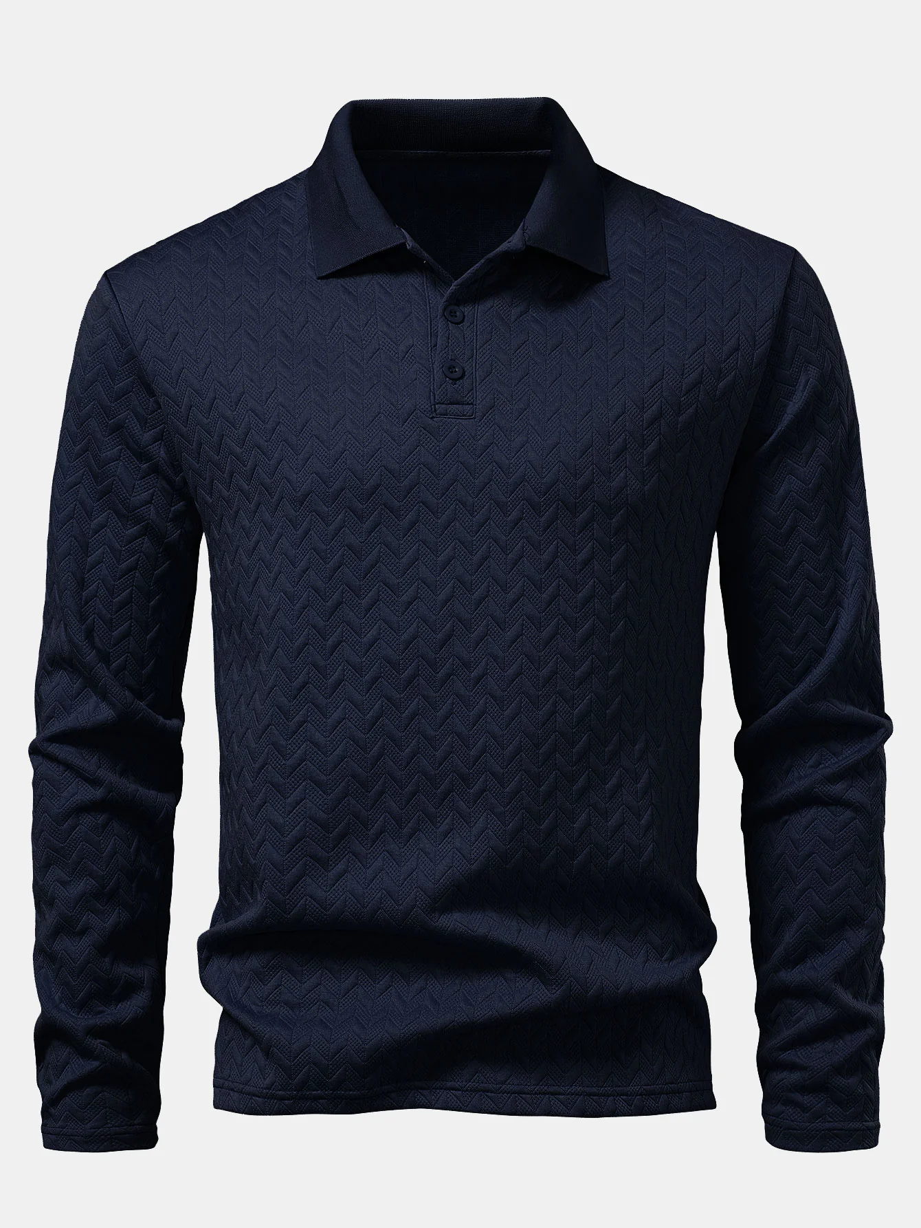 Langarm Wellen Jacquard Poloshirts Shirt - Image 3