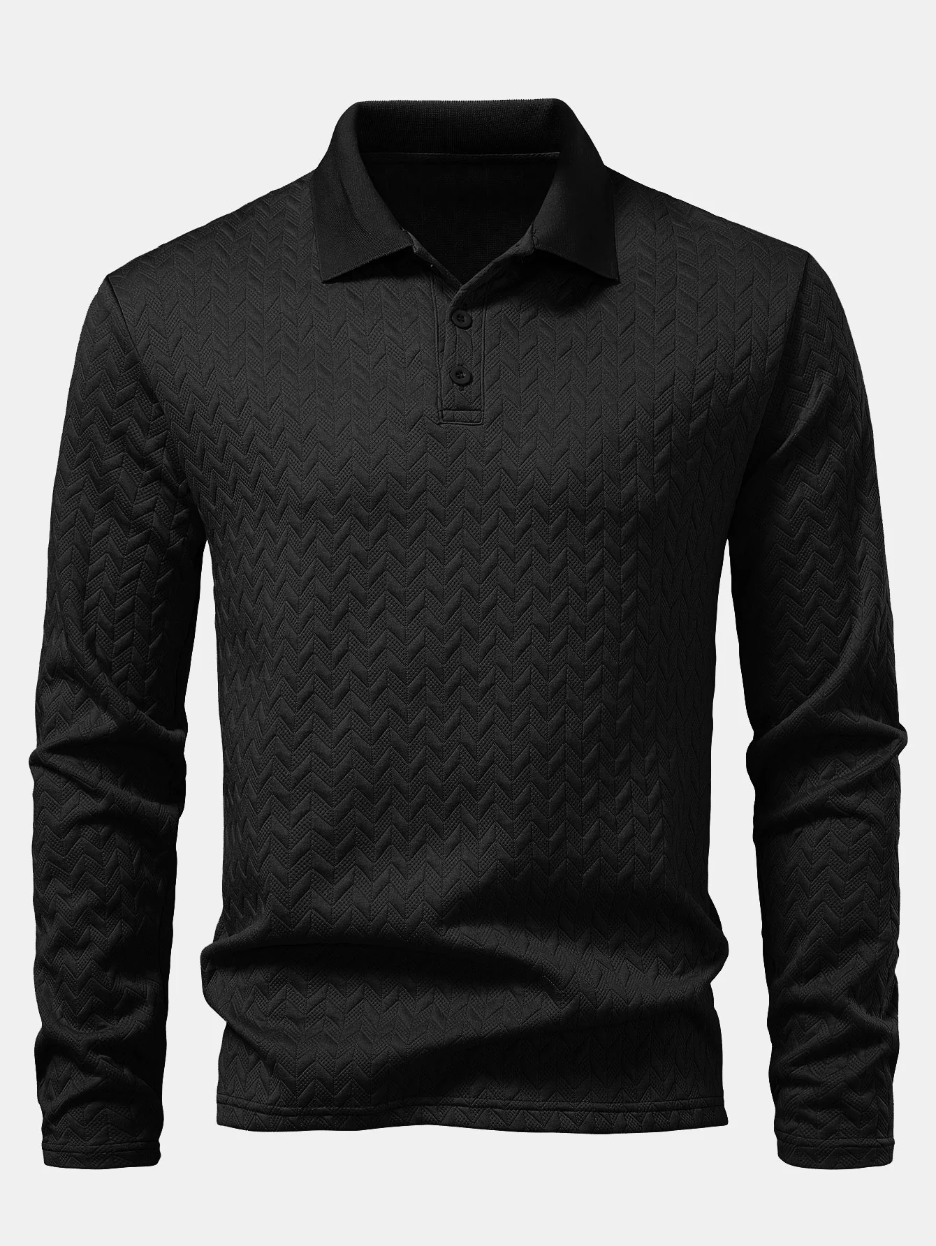 Langarm Wellen Jacquard Poloshirts Shirt - Image 5
