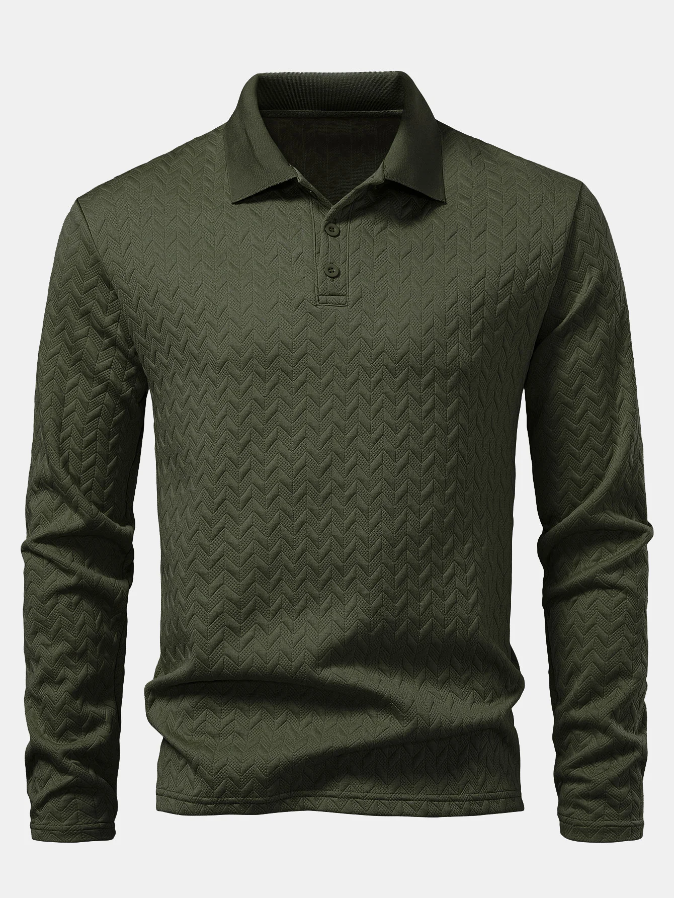 Langarm Wellen Jacquard Poloshirts Shirt - Image 9