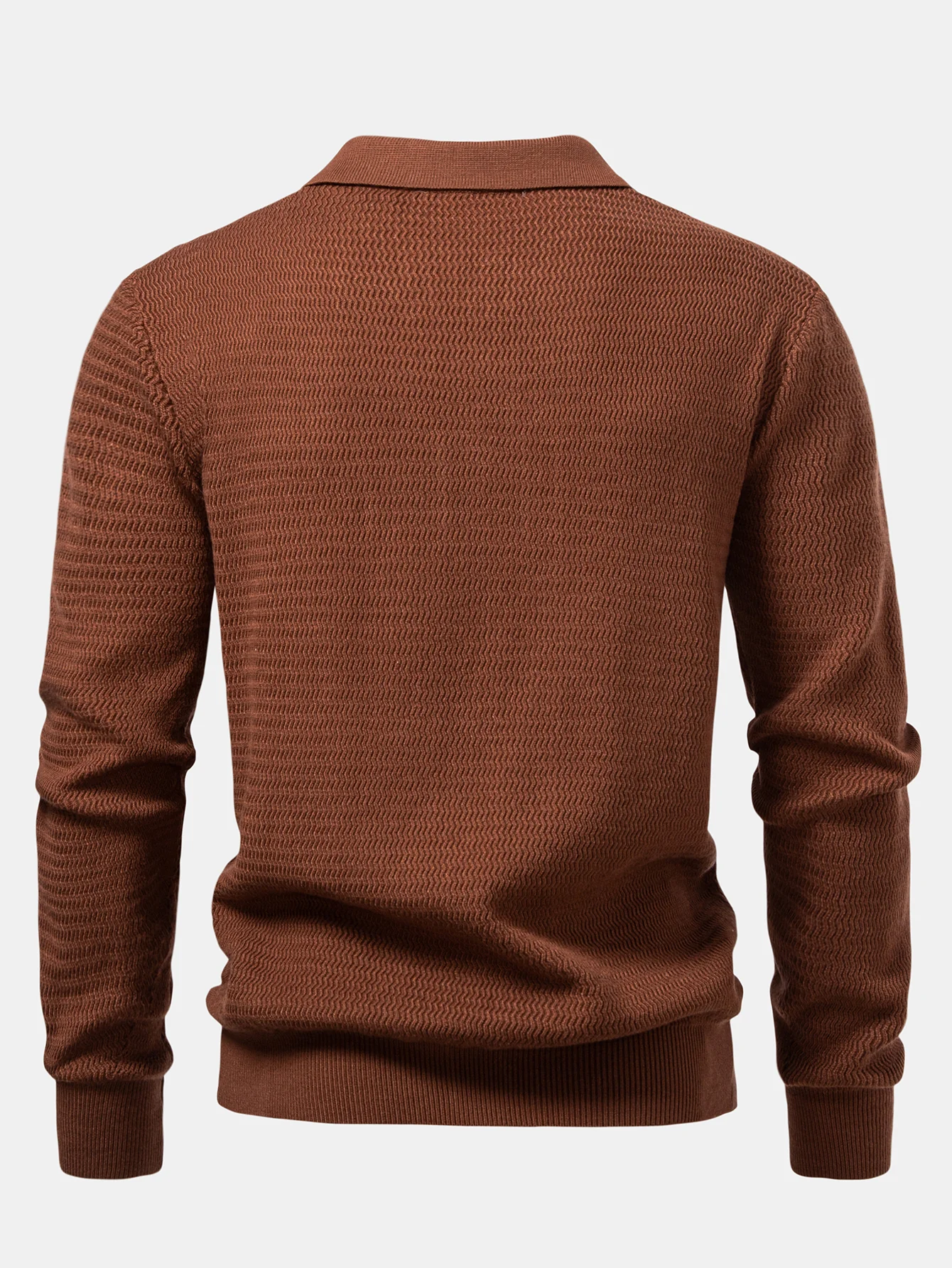 Langarm Wellen Jacquard V-Ausschnitt Strick Poloshirts Shirt - Image 10