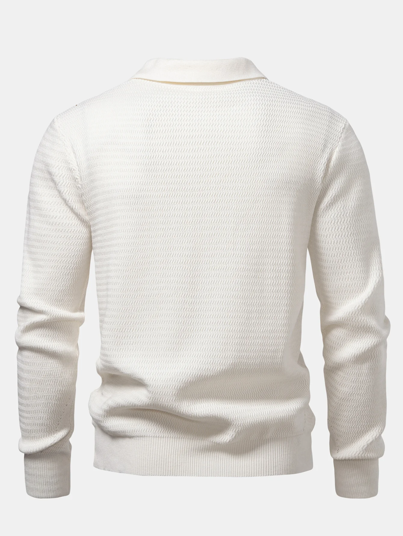 Langarm Wellen Jacquard V-Ausschnitt Strick Poloshirts Shirt - Image 2