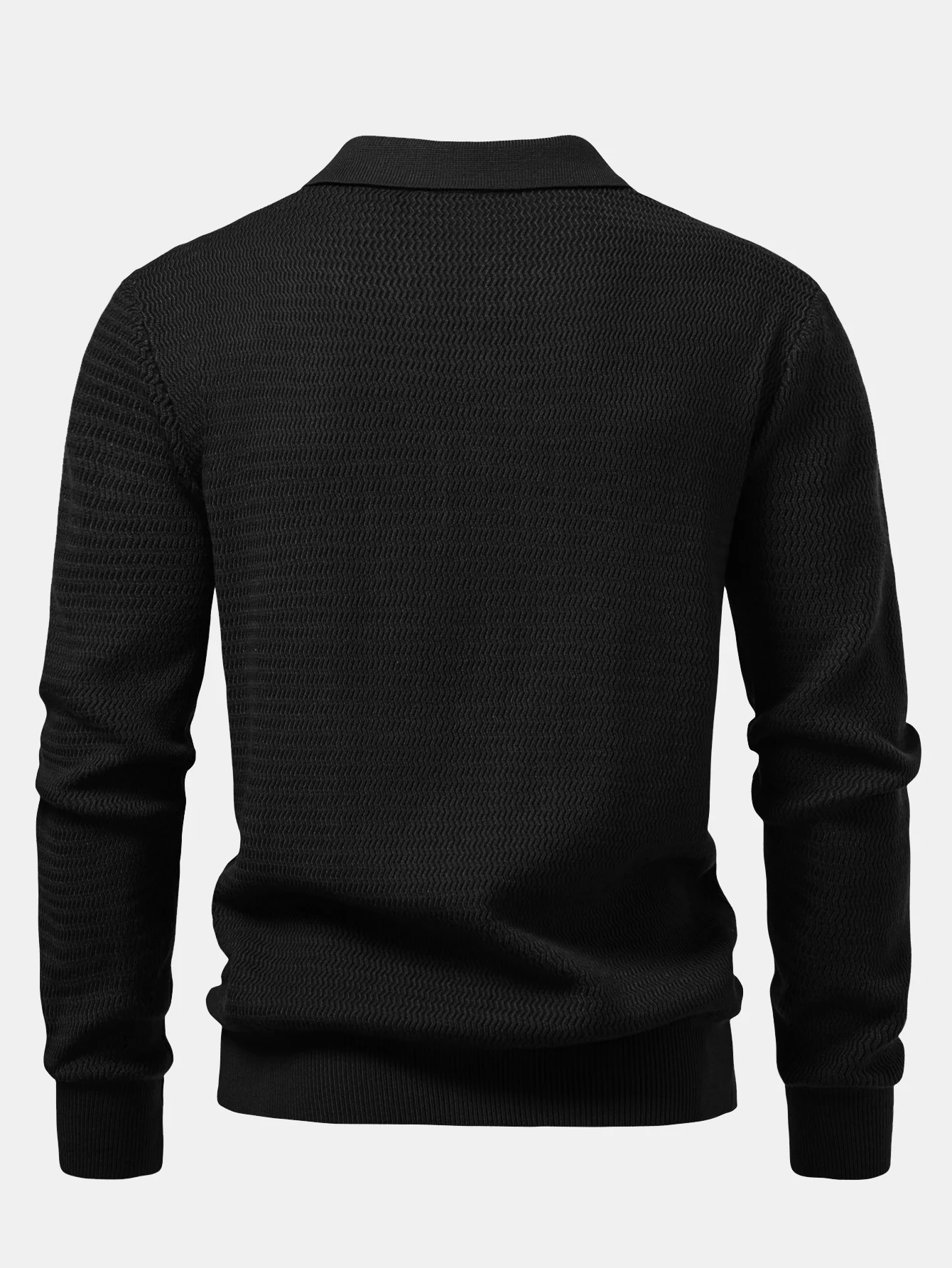Langarm Wellen Jacquard V-Ausschnitt Strick Poloshirts Shirt - Image 4