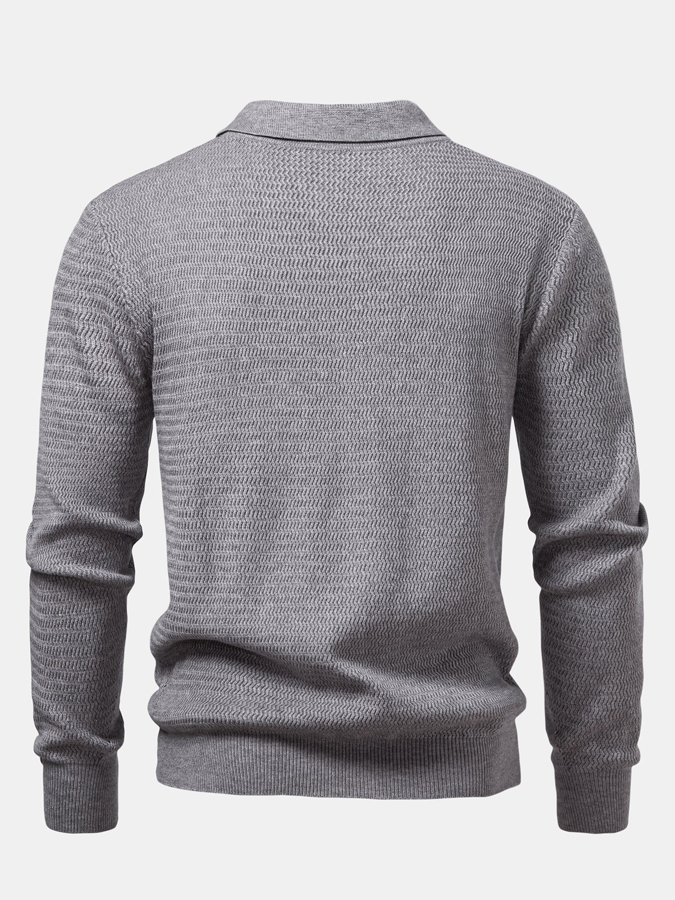 Langarm Wellen Jacquard V-Ausschnitt Strick Poloshirts Shirt - Image 6