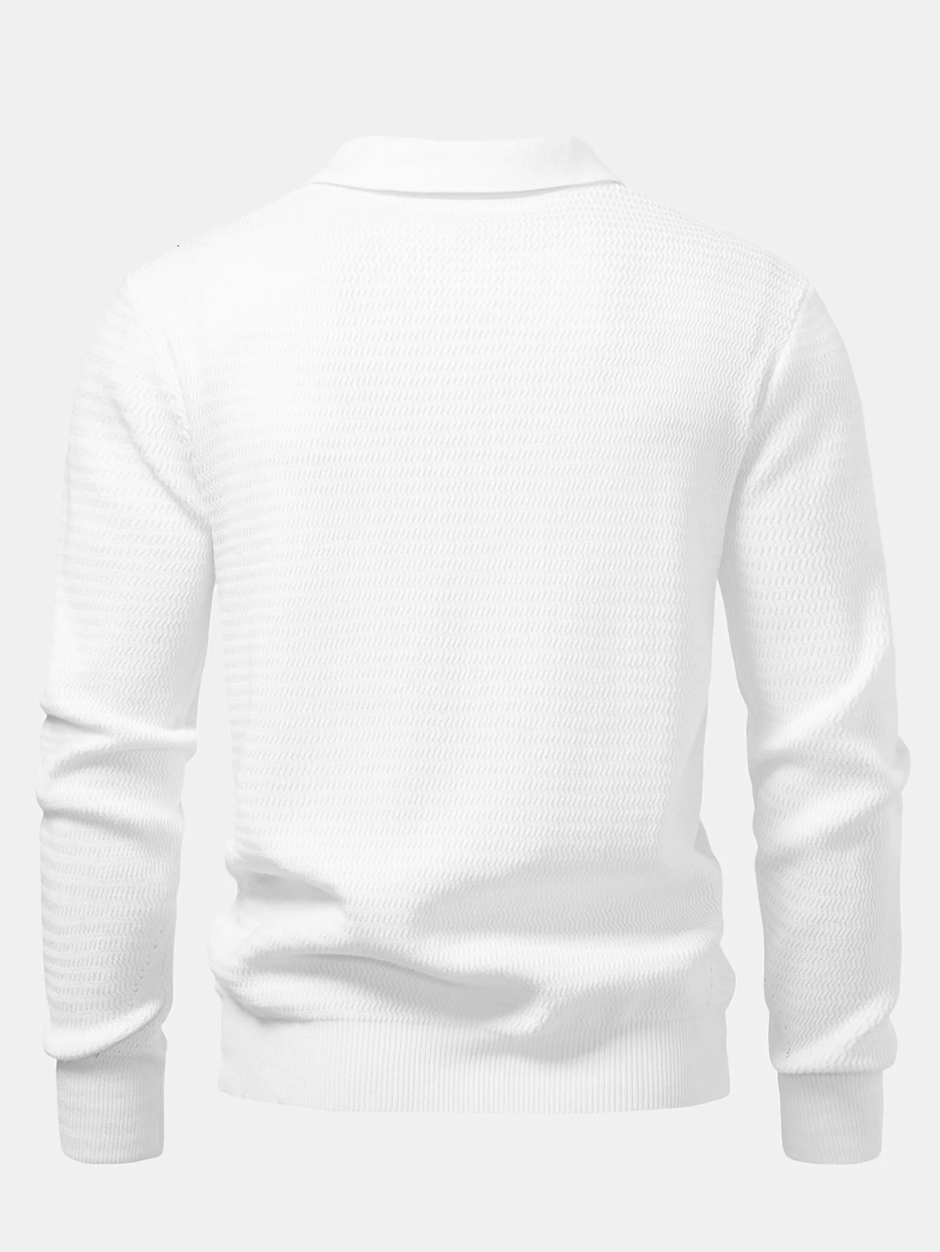 Langarm Wellen Jacquard V-Ausschnitt Strick Poloshirts Shirt - Image 8