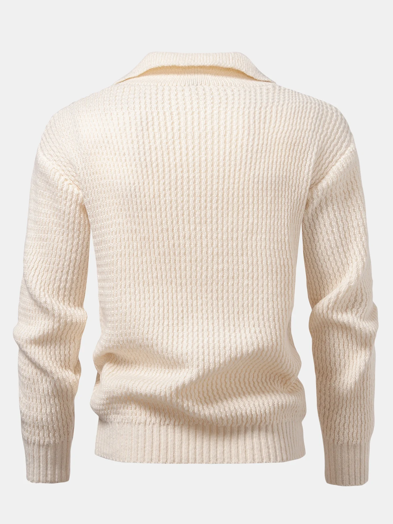Langarm Wellen Jacquard Strick V-Ausschnitt Poloshirts Shirt - Image 2
