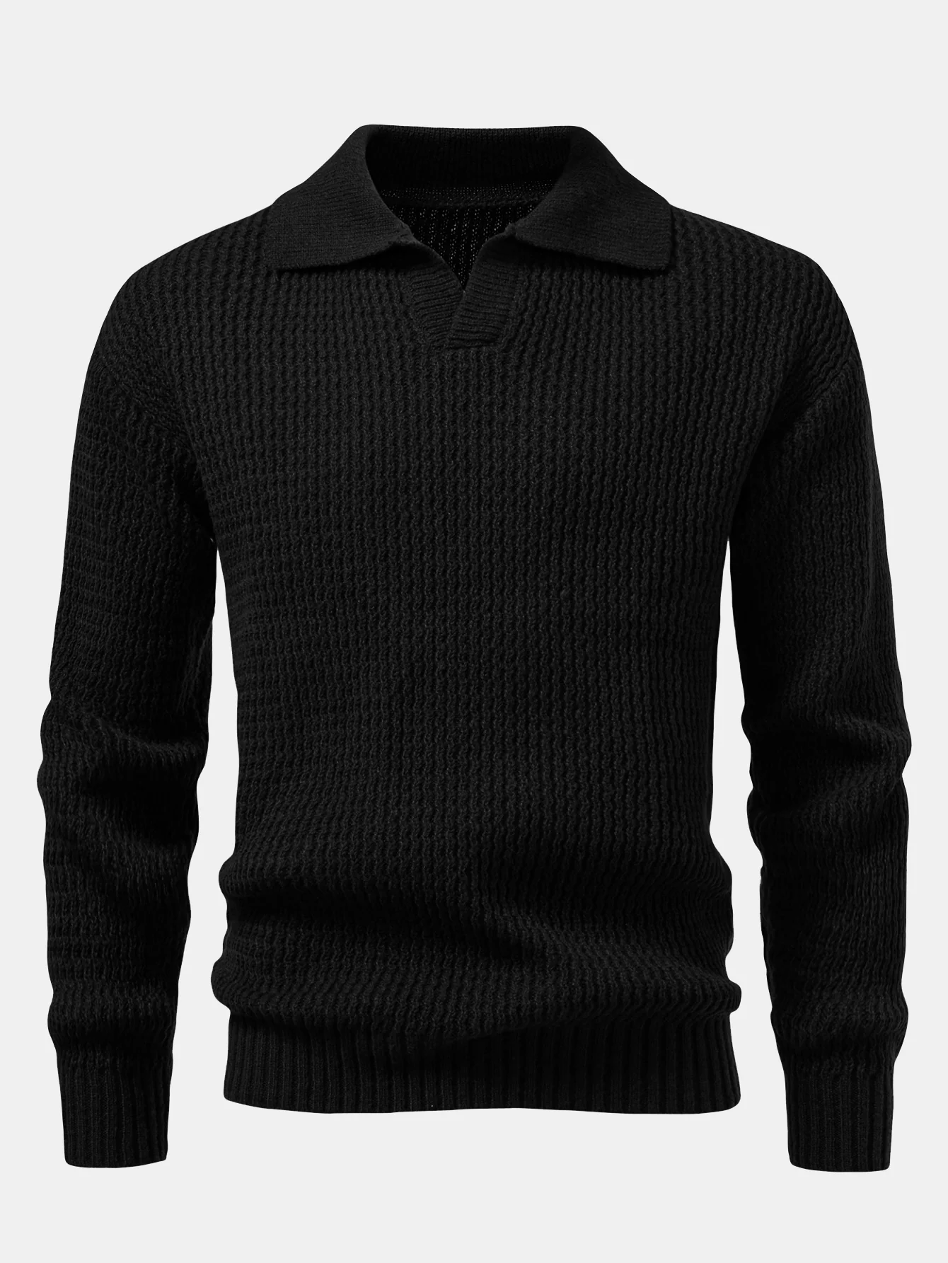 Langarm Wellen Jacquard Strick V-Ausschnitt Poloshirts Shirt - Image 3