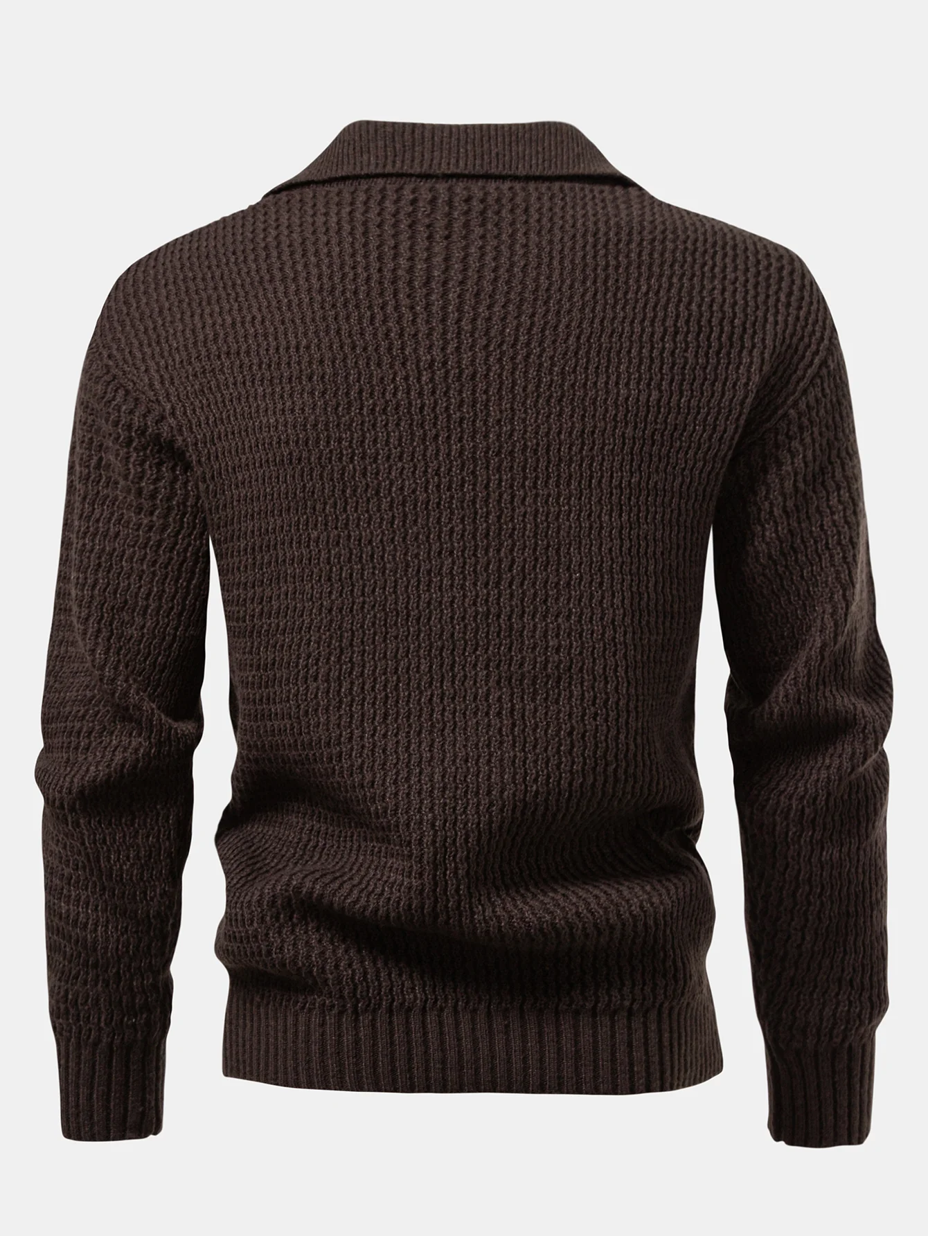 Langarm Wellen Jacquard Strick V-Ausschnitt Poloshirts Shirt - Image 6