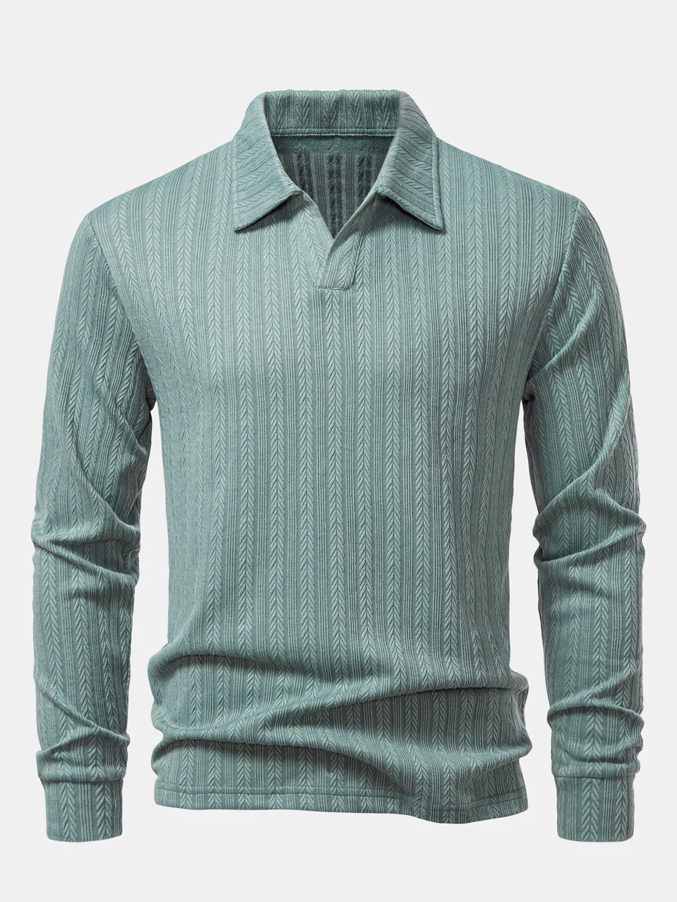 Langarm Weizenähren Jacquard Poloshirts Shirt - Image 11