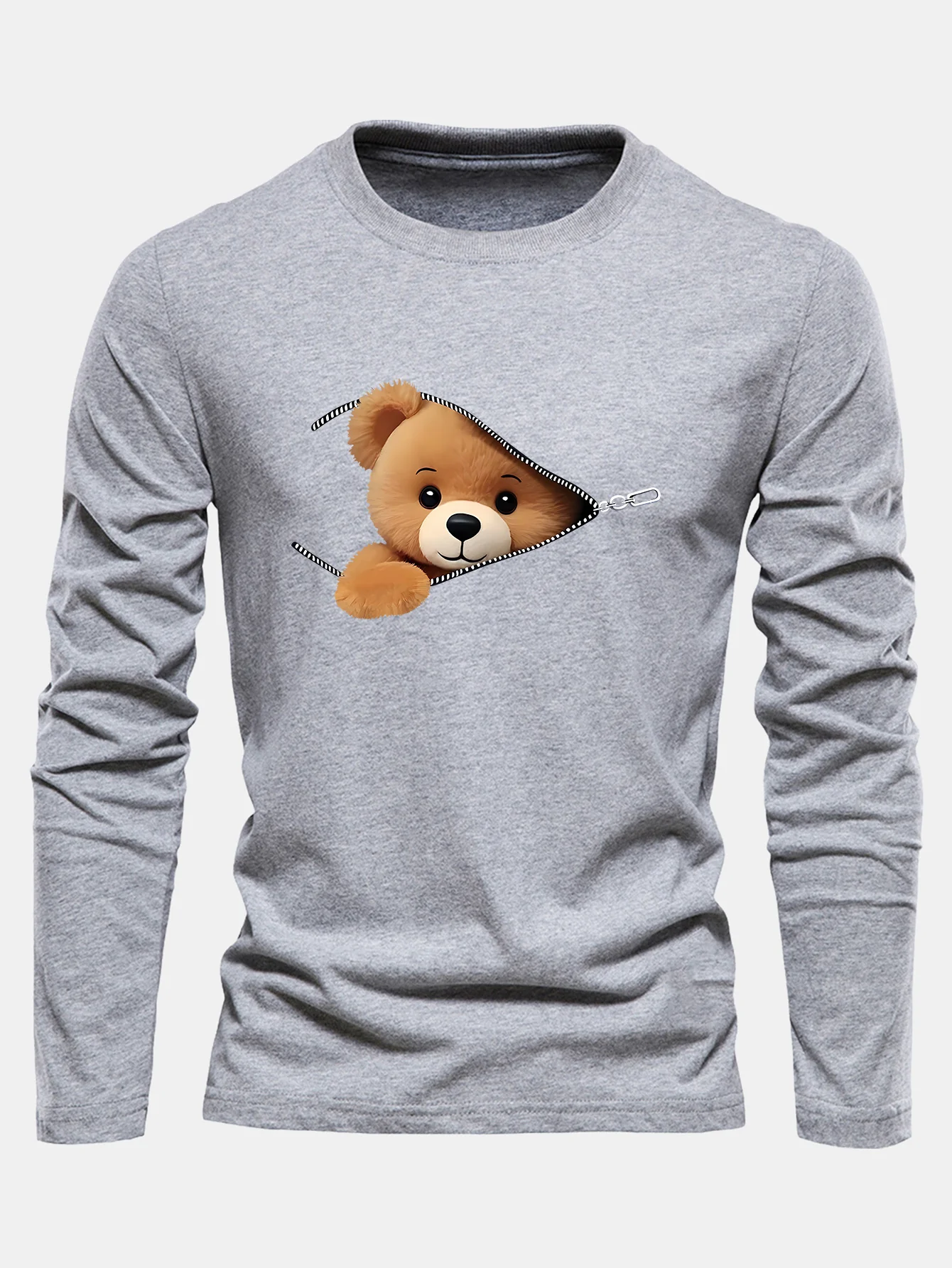 Langarm Reißverschluss Bär Druck Baumwoll T-Shirt - Image 10