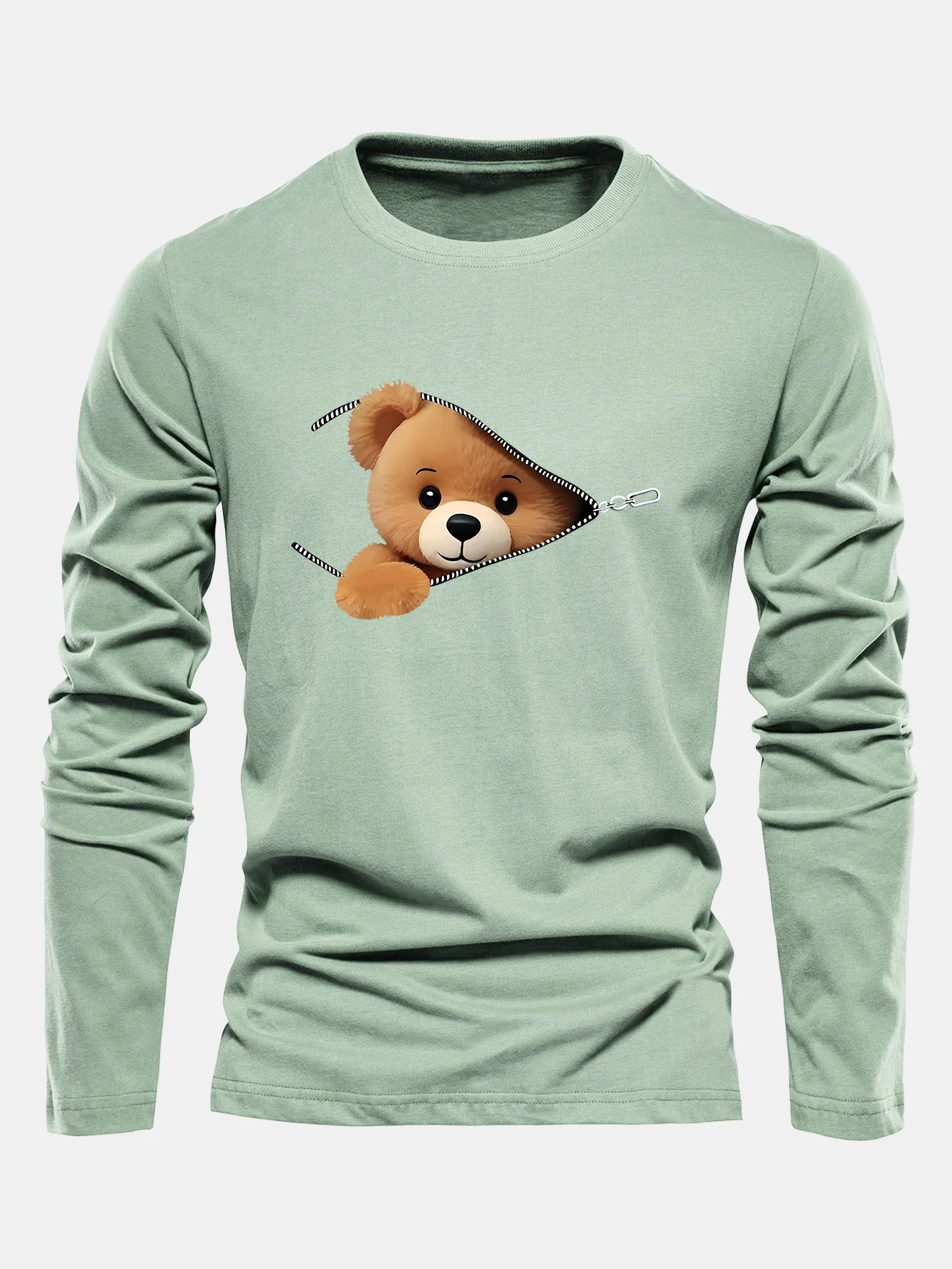 Langarm Reißverschluss Bär Druck Baumwoll T-Shirt - Image 11