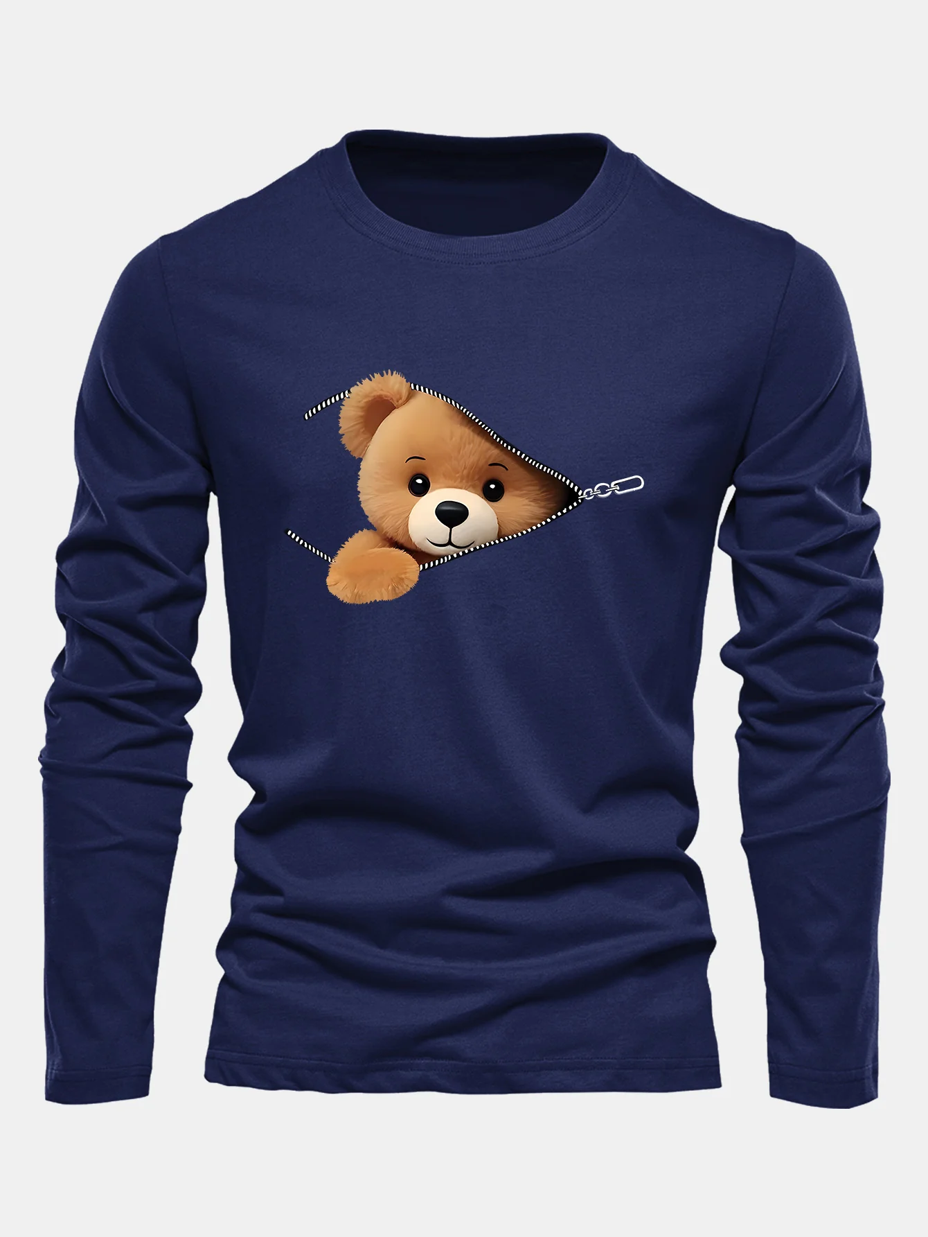 Langarm Reißverschluss Bär Druck Baumwoll T-Shirt - Image 4