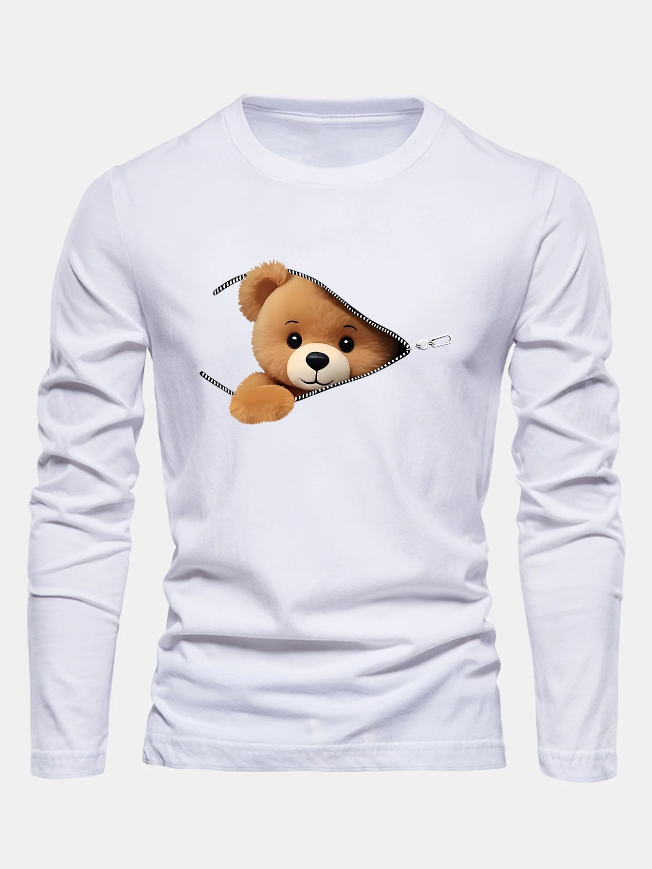 Langarm Reißverschluss Bär Druck Baumwoll T-Shirt - Image 5