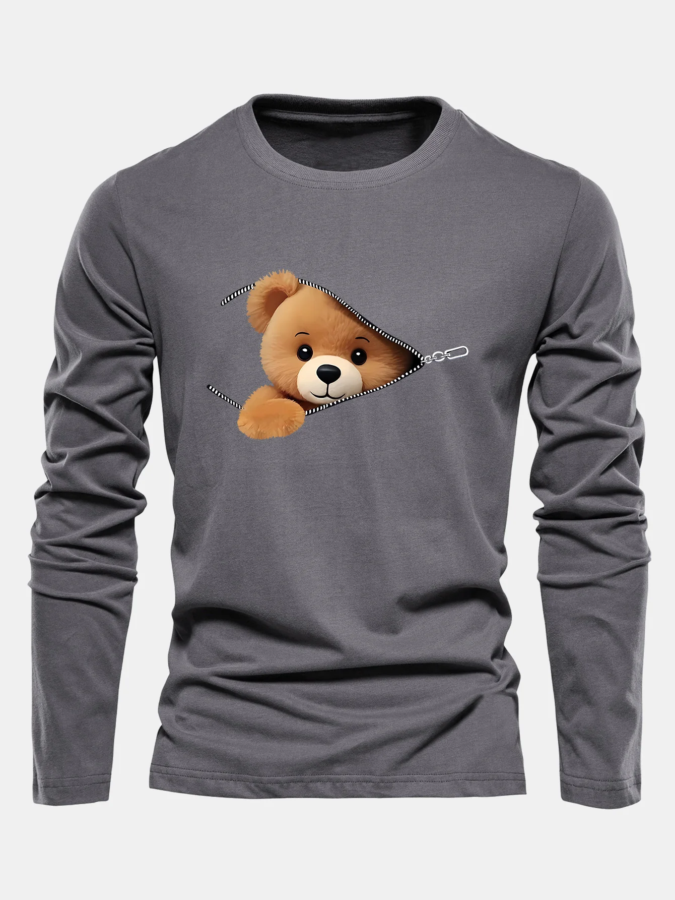 Langarm Reißverschluss Bär Druck Baumwoll T-Shirt - Image 6